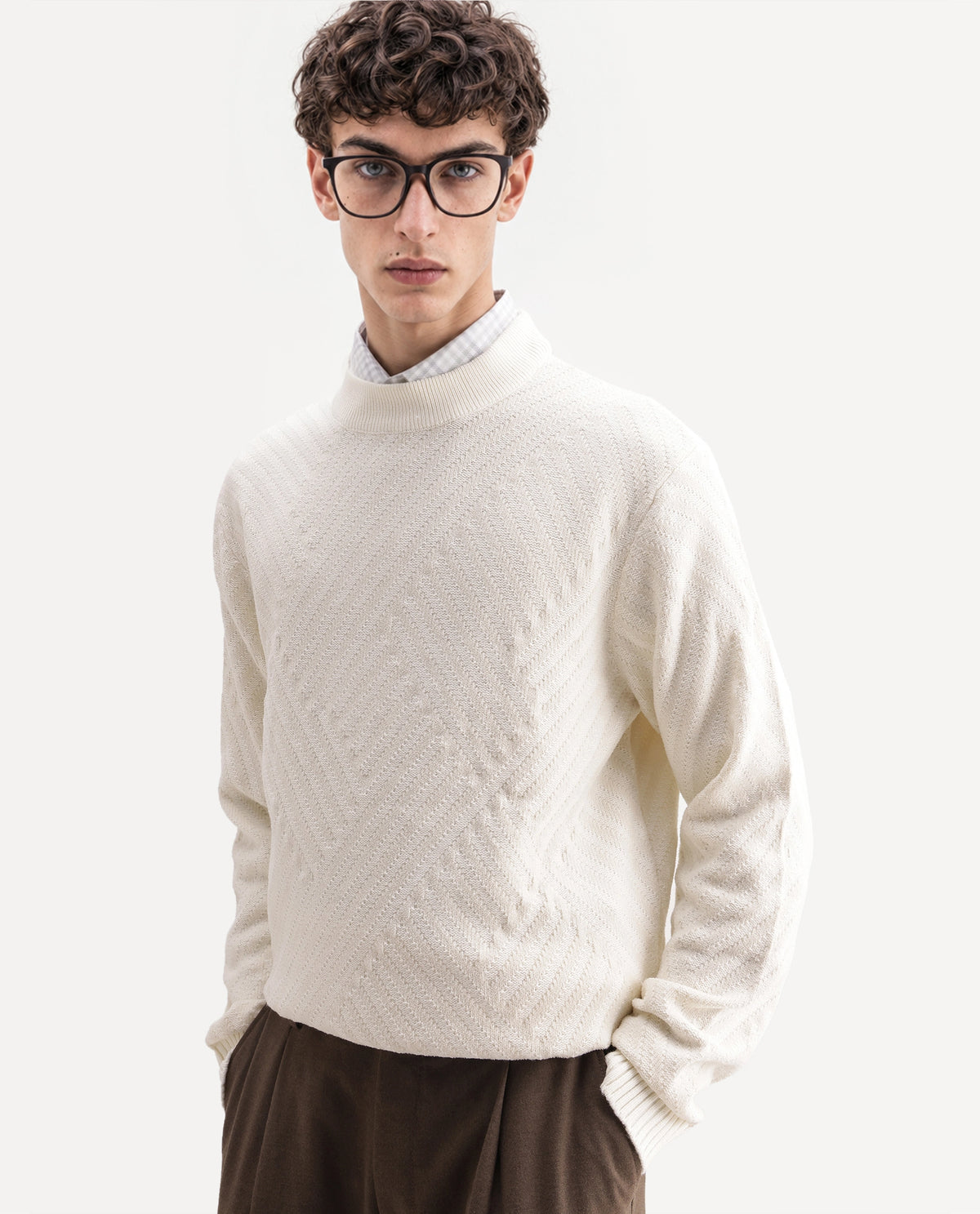 Rare Rabbit Mens Zirl Off White Acrylic Pull-On Regular Jacquard Sweater
