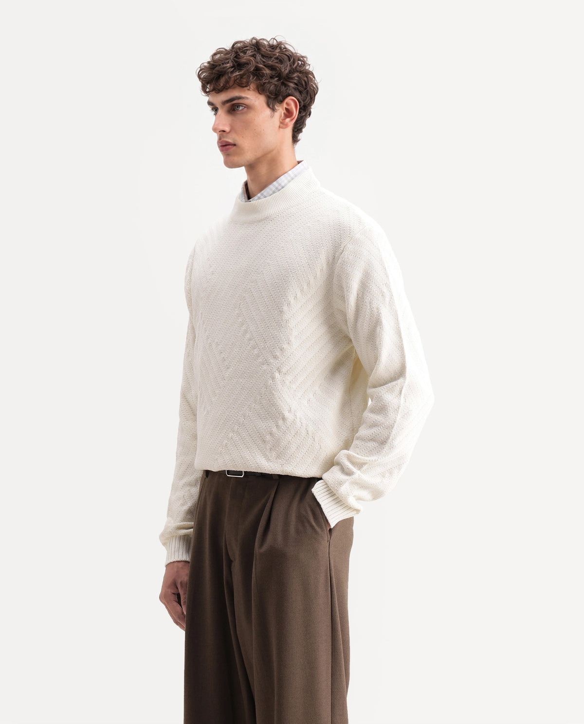 Rare Rabbit Mens Zirl Off White Acrylic Pull-On Regular Jacquard Sweater