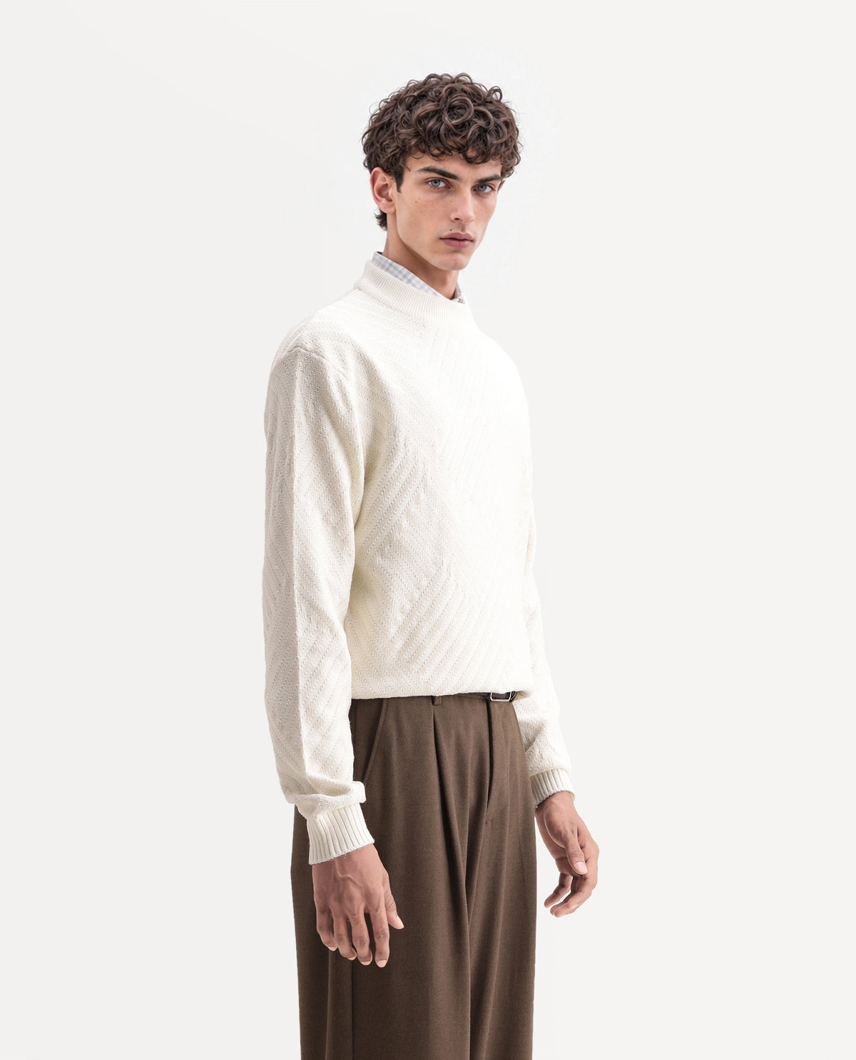 Rare Rabbit Mens Zirl Off White Acrylic Pull-On Regular Jacquard Sweater