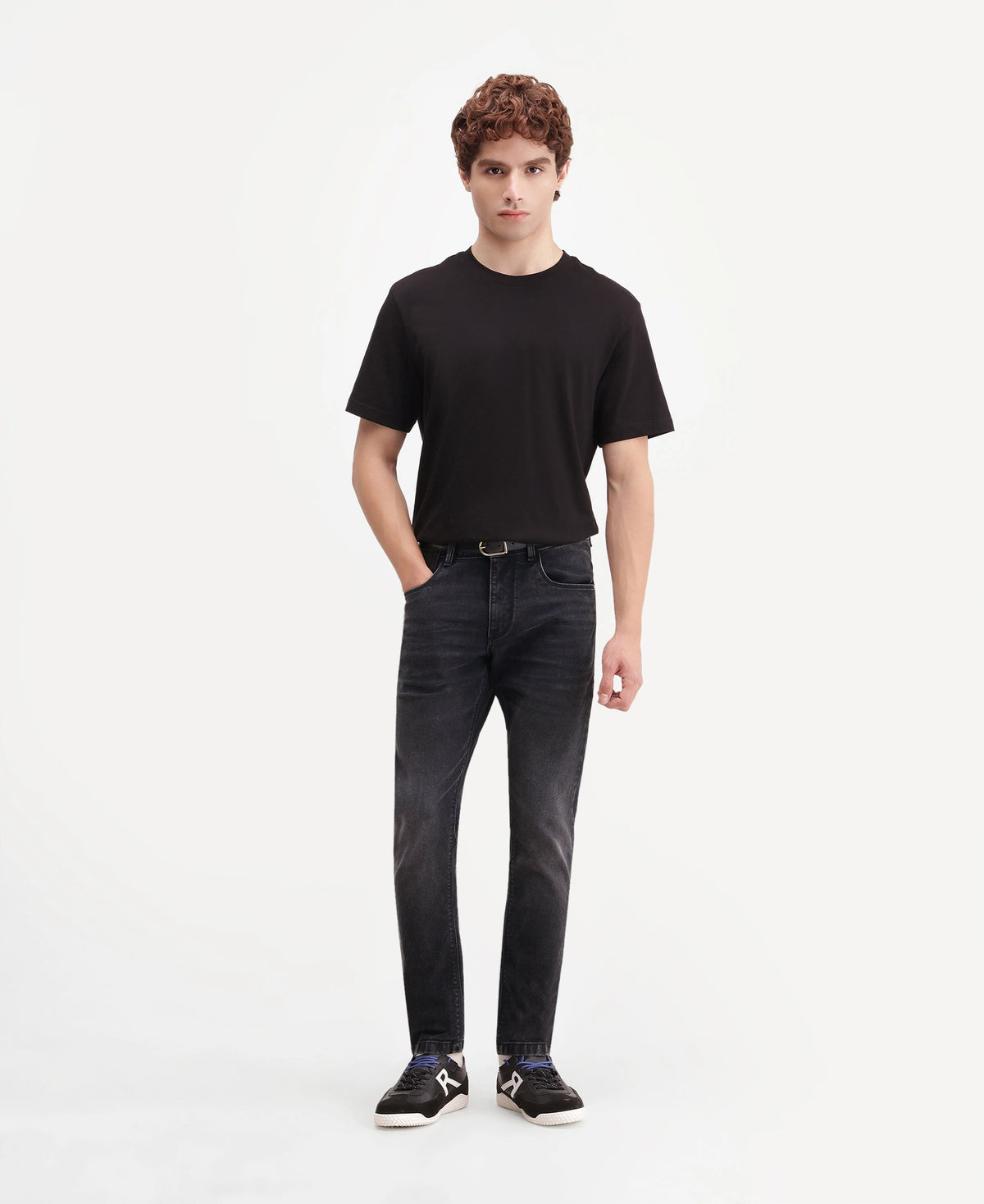 Rare Rabbit Men Divi-26 Dark Grey Cotton Blend Hawk Slim Plain Jeans