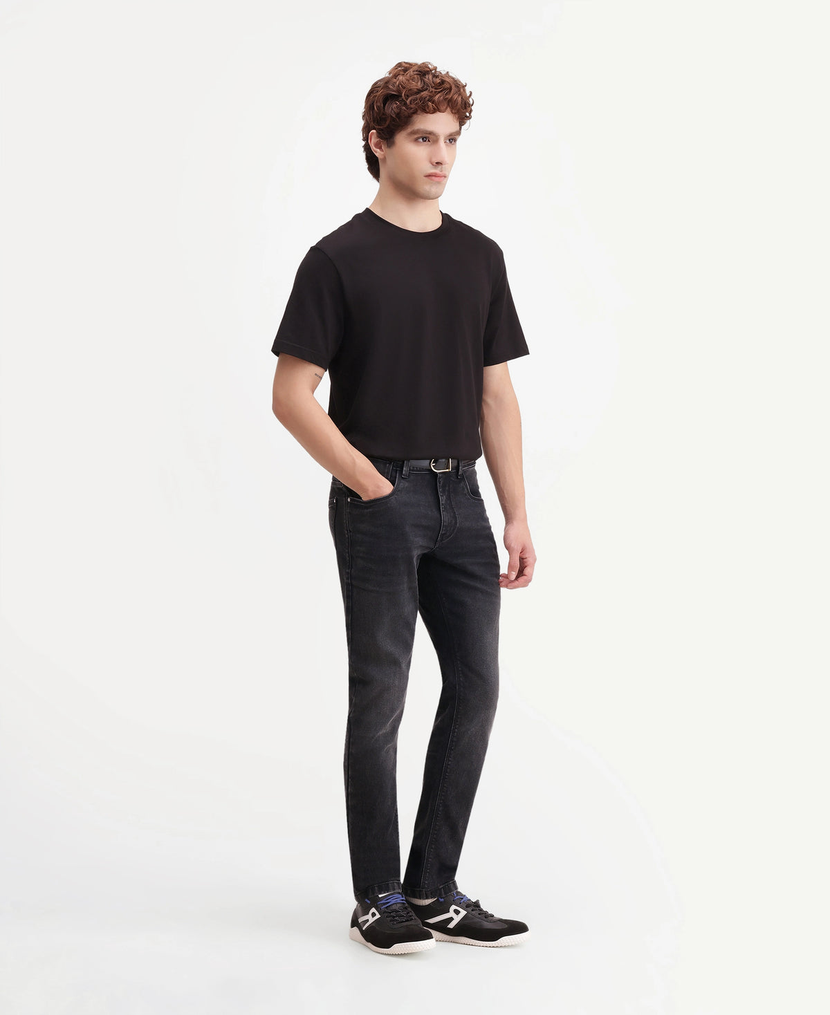 Rare Rabbit Men Divi-26 Dark Grey Cotton Blend Hawk Slim Plain Jeans