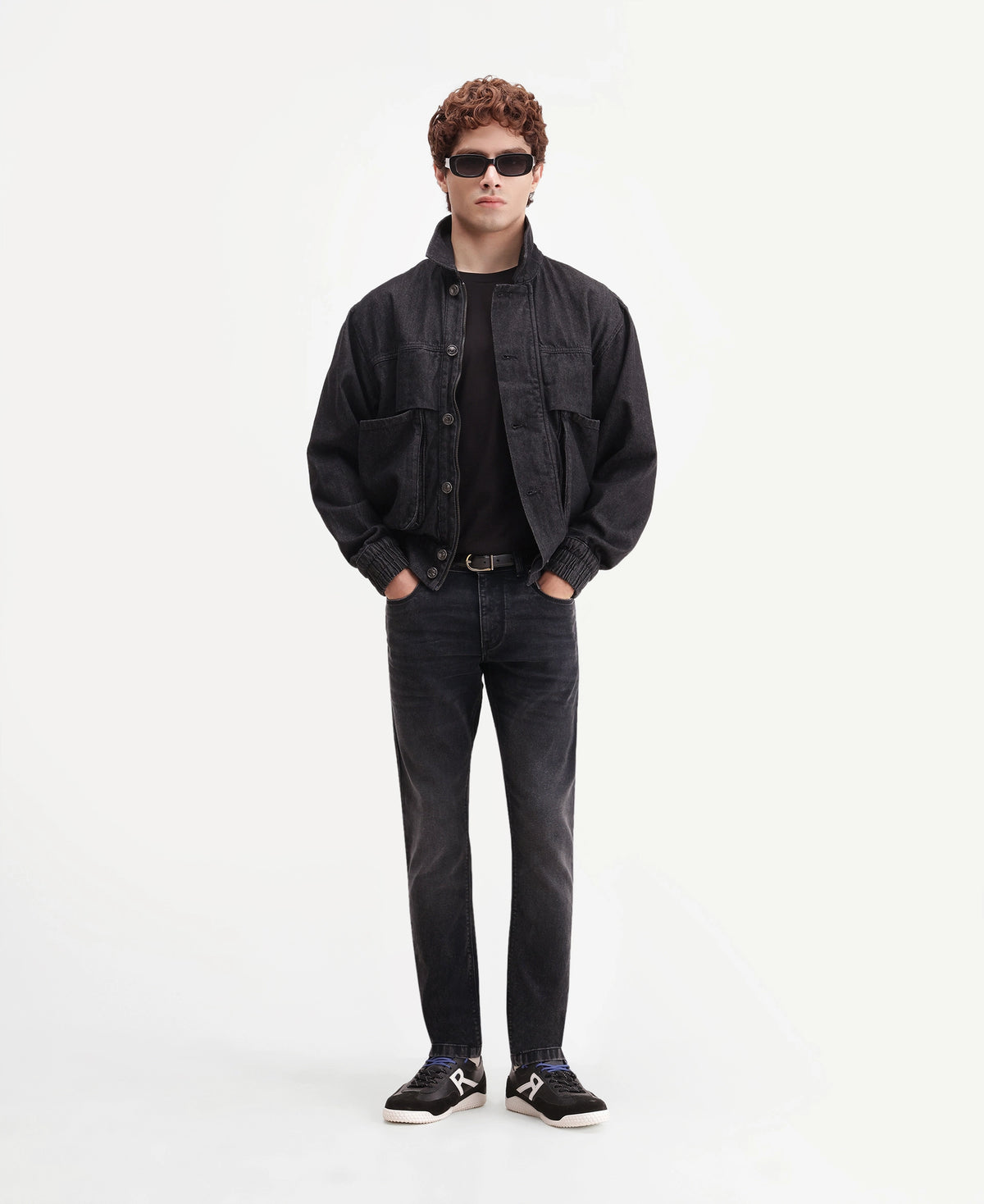 Rare Rabbit Men Divi-26 Dark Grey Cotton Blend Hawk Slim Plain Jeans