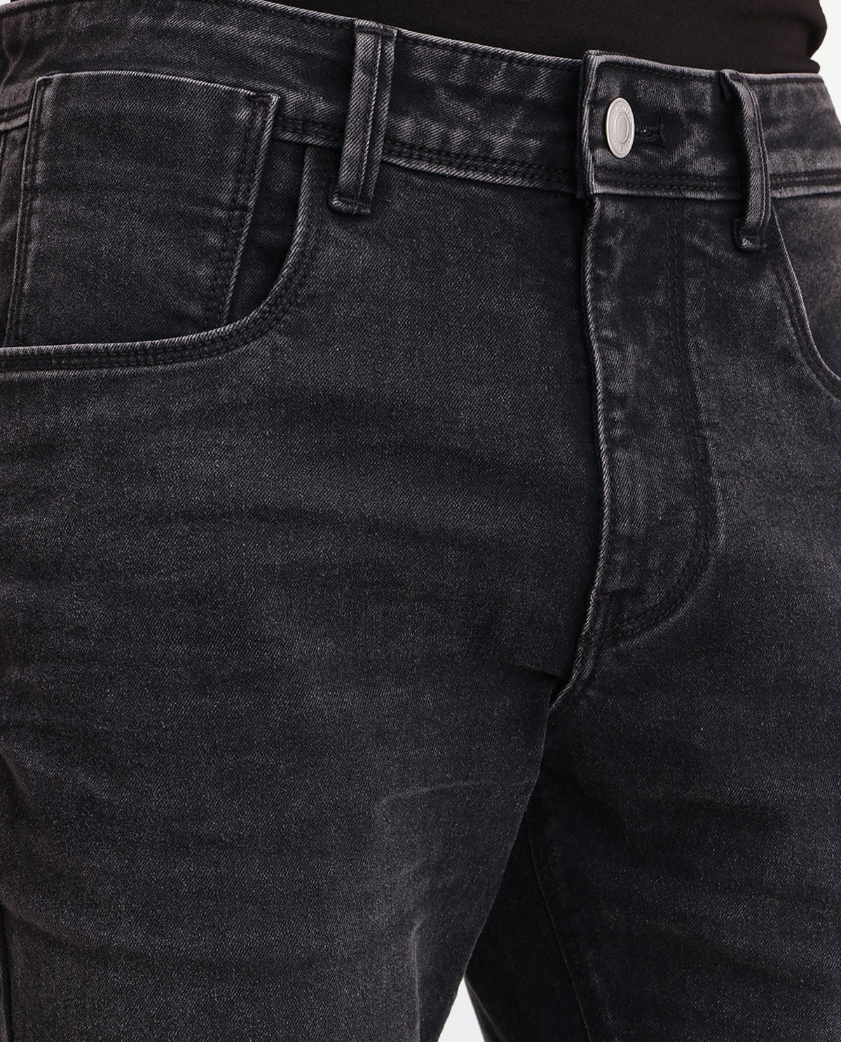 Rare Rabbit Men Divi-26 Dark Grey Cotton Blend Hawk Slim Plain Jeans