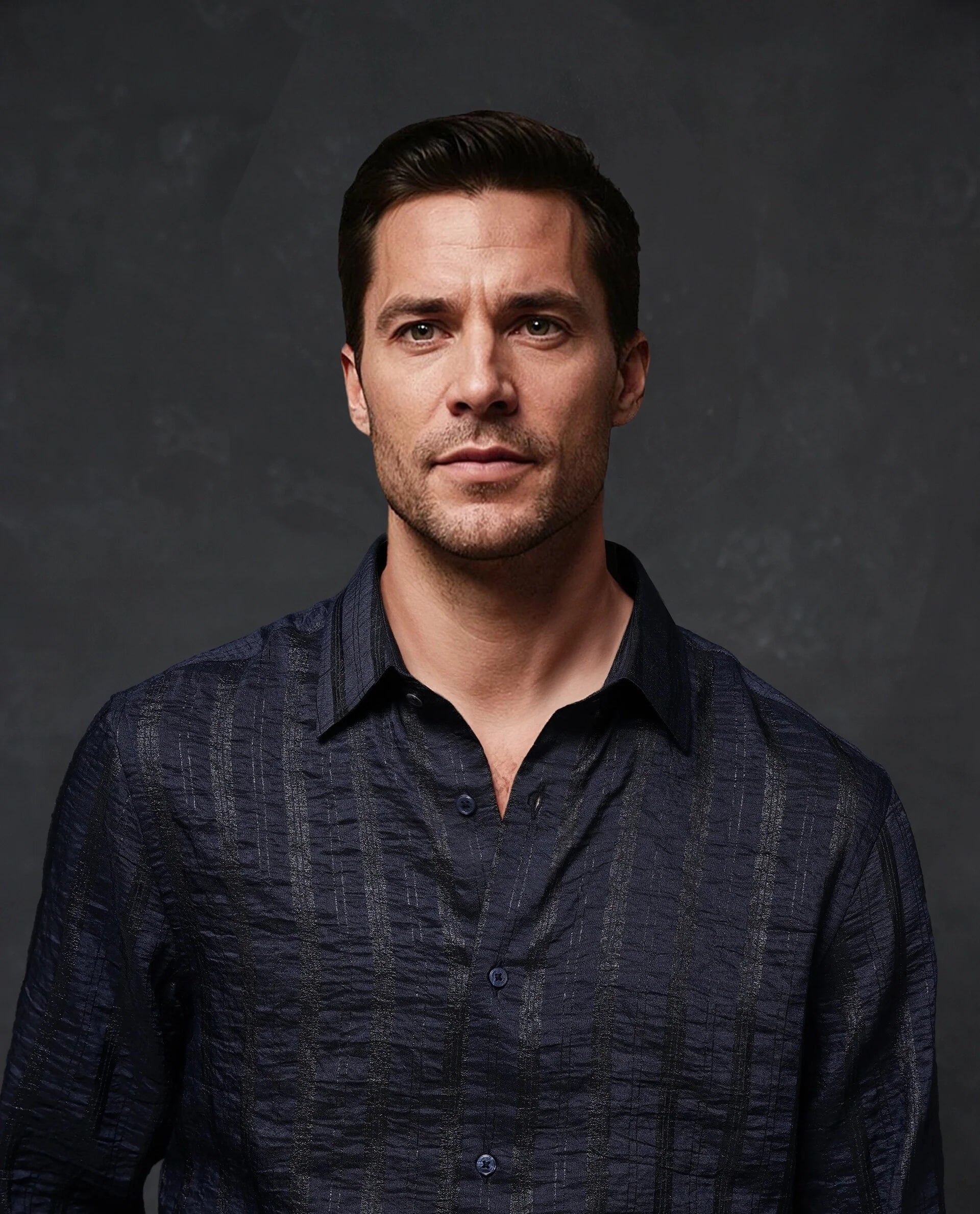 Rare Rabbit Men Runek-2 Dark Navy Full Sleeve Premium Regular Fit Lurex Stripe Shirt