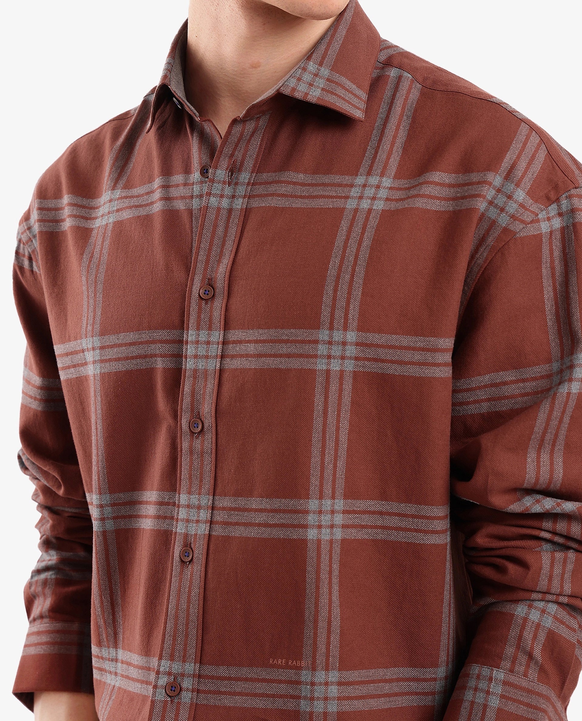 Rare Rabbit Men Russ Dark Brown Full Sleeve Regular Collar Button Closure Regular Fit Checks Shirt