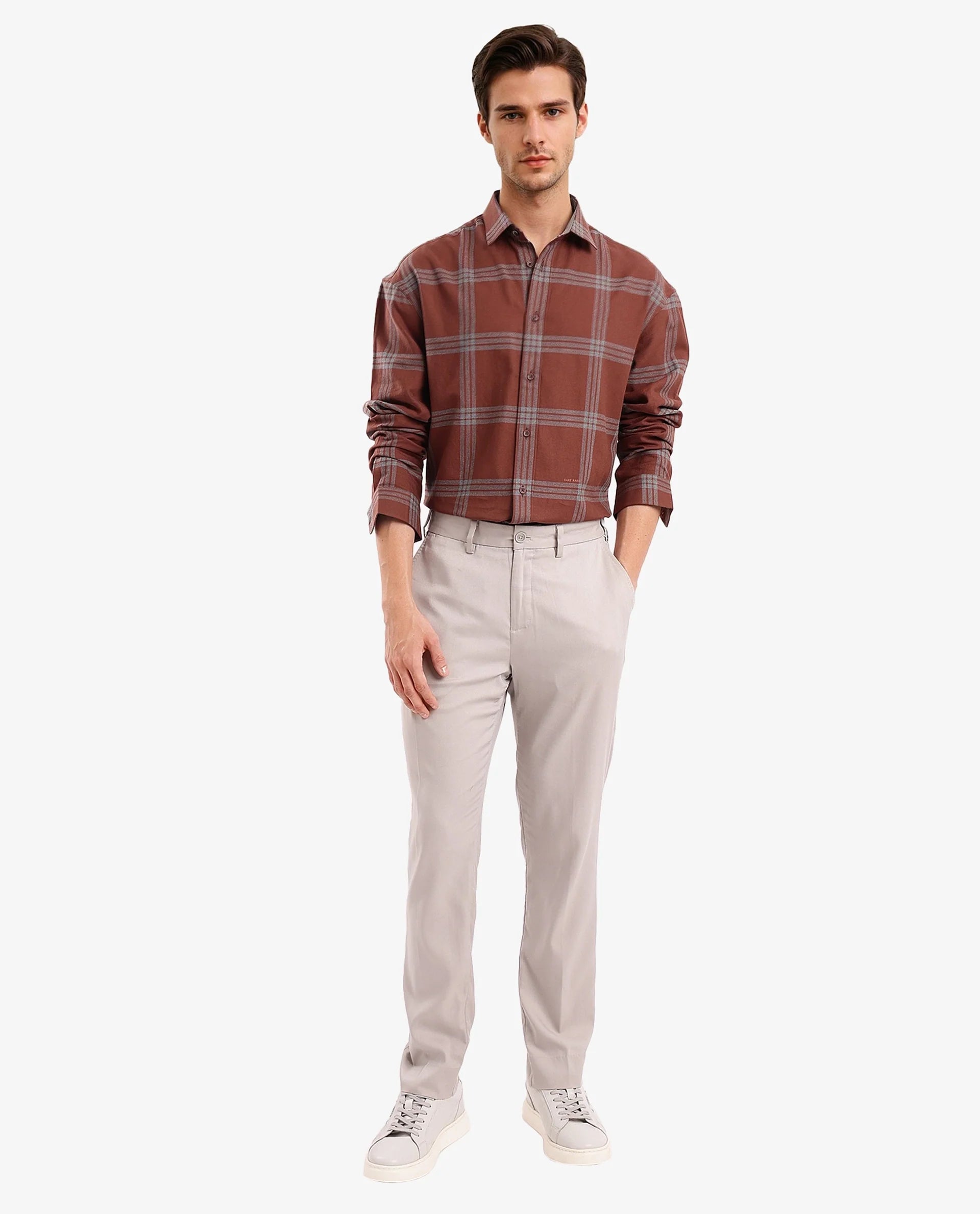 Rare Rabbit Men Russ Dark Brown Full Sleeve Regular Collar Button Closure Regular Fit Checks Shirt