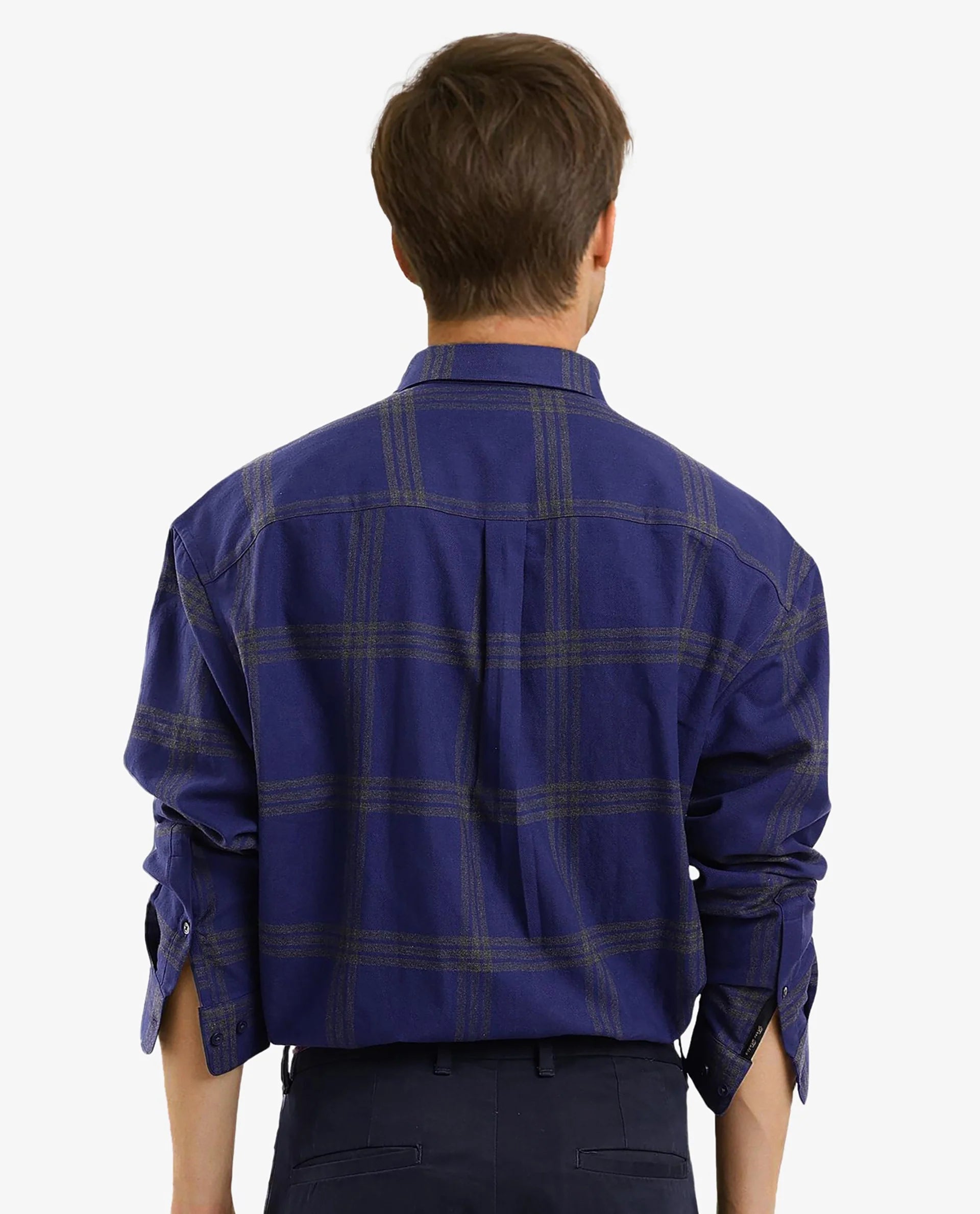 Rare Rabbit Men Russ Dark Blue Full Sleeve Regular Collar Button Closure Regular Fit Checks Shirt