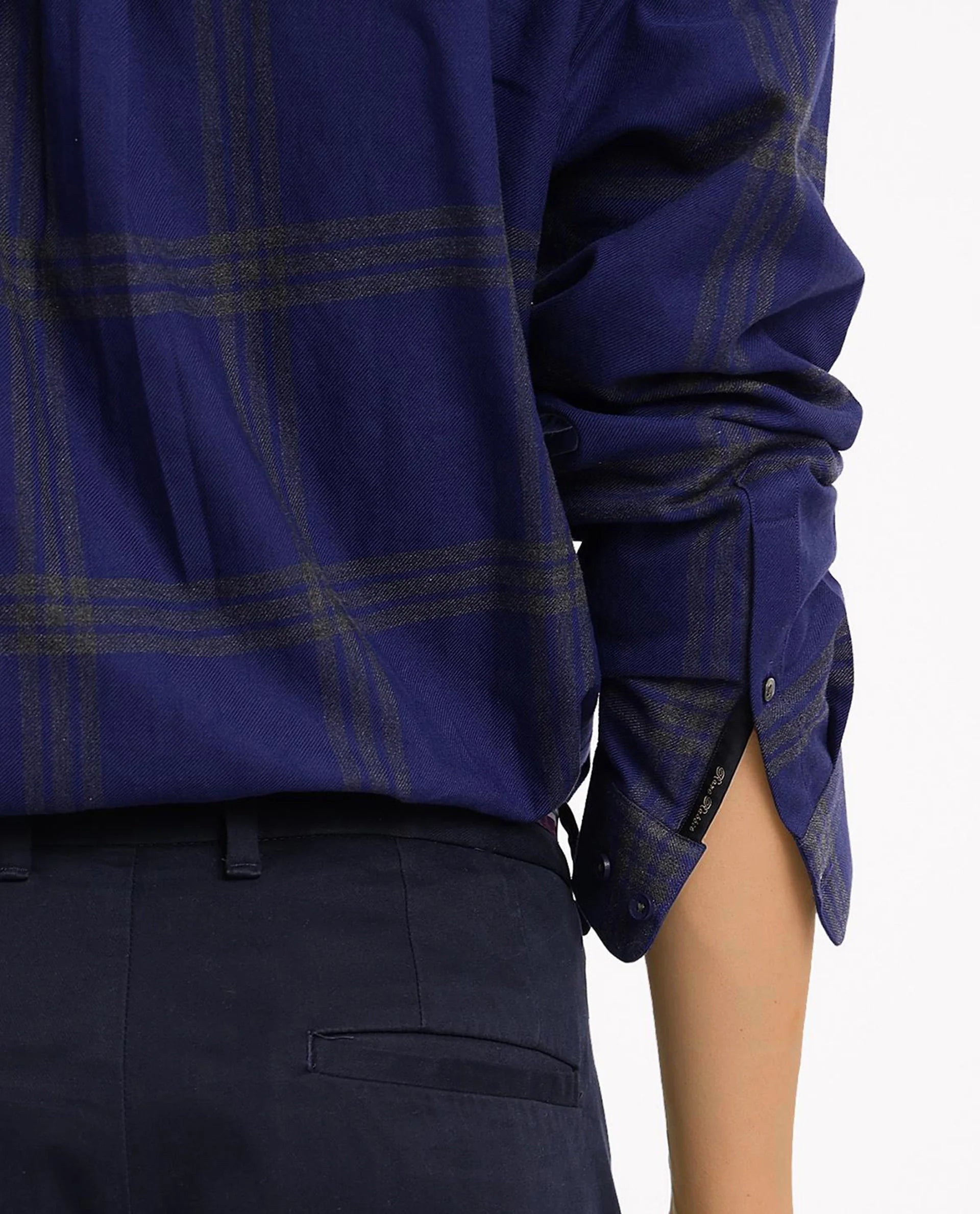 Rare Rabbit Men Russ Dark Blue Full Sleeve Regular Collar Button Closure Regular Fit Checks Shirt