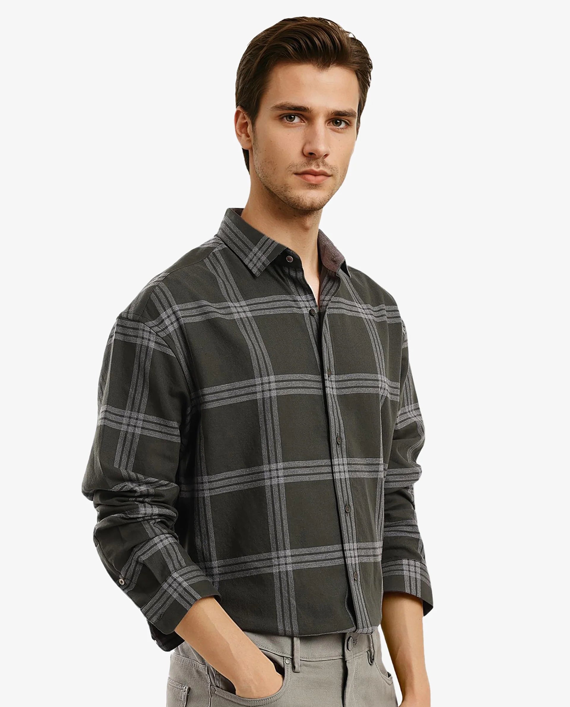 Rare Rabbit Men Russ Dark Green Full Sleeve Regular Collar Button Closure Regular Fit Checks Shirt