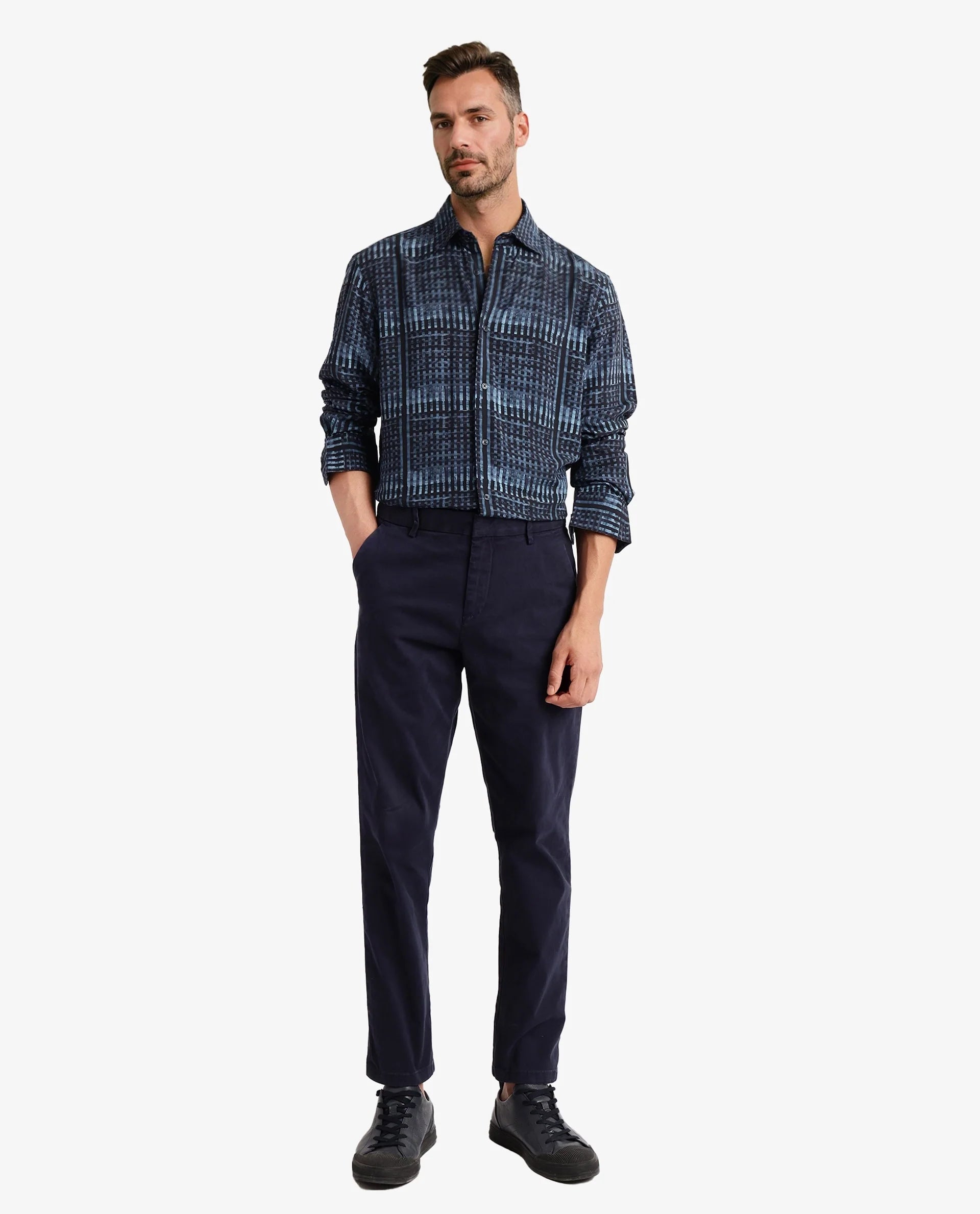 Rare Rabbit Men Ryba Blue Full Sleeve Collared Neck Button Closure Geometric Print Shirt