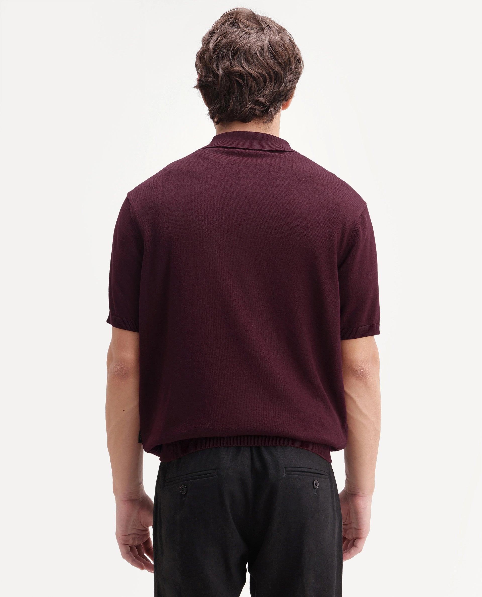 Rare Rabbit Men's Ryd Maroon Cotton Plain Regular Fit Half Sleeve Polo
