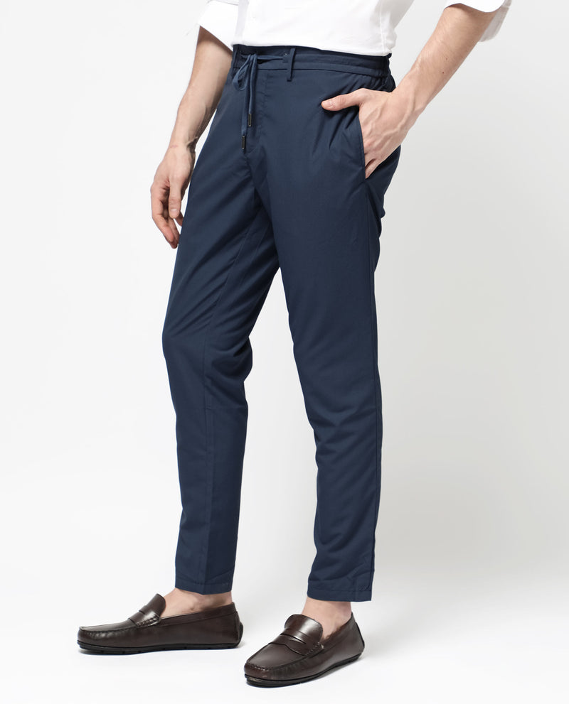 Rare Rabbit Men's Saco Navy Polyester Fabric Regular Fit Drawstring Closure Seersucker Trouser