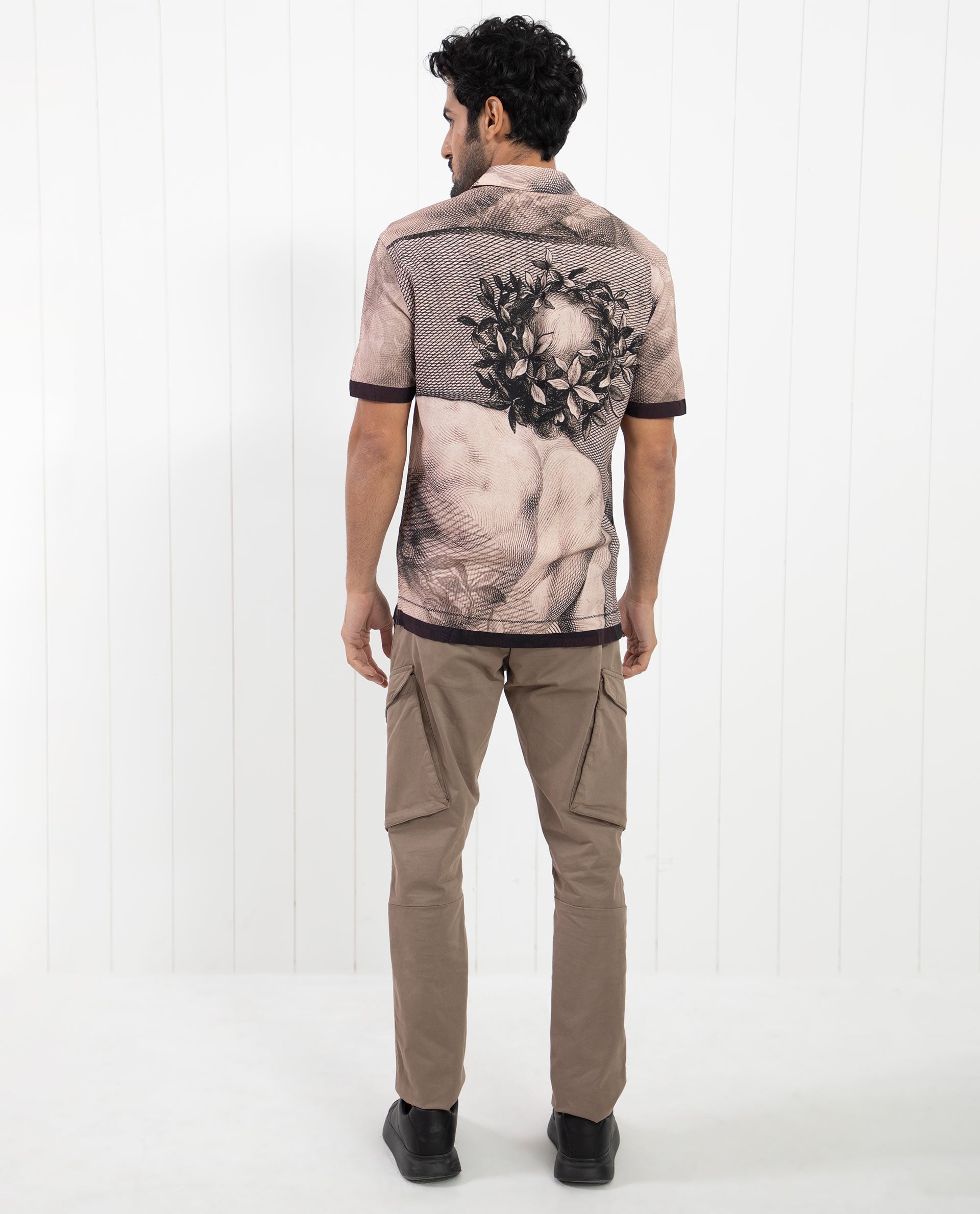 Rare Rabbit Men's Sagua Beige Viscose Fabric Cuban Collar Floral Print Half Sleeves Shirt