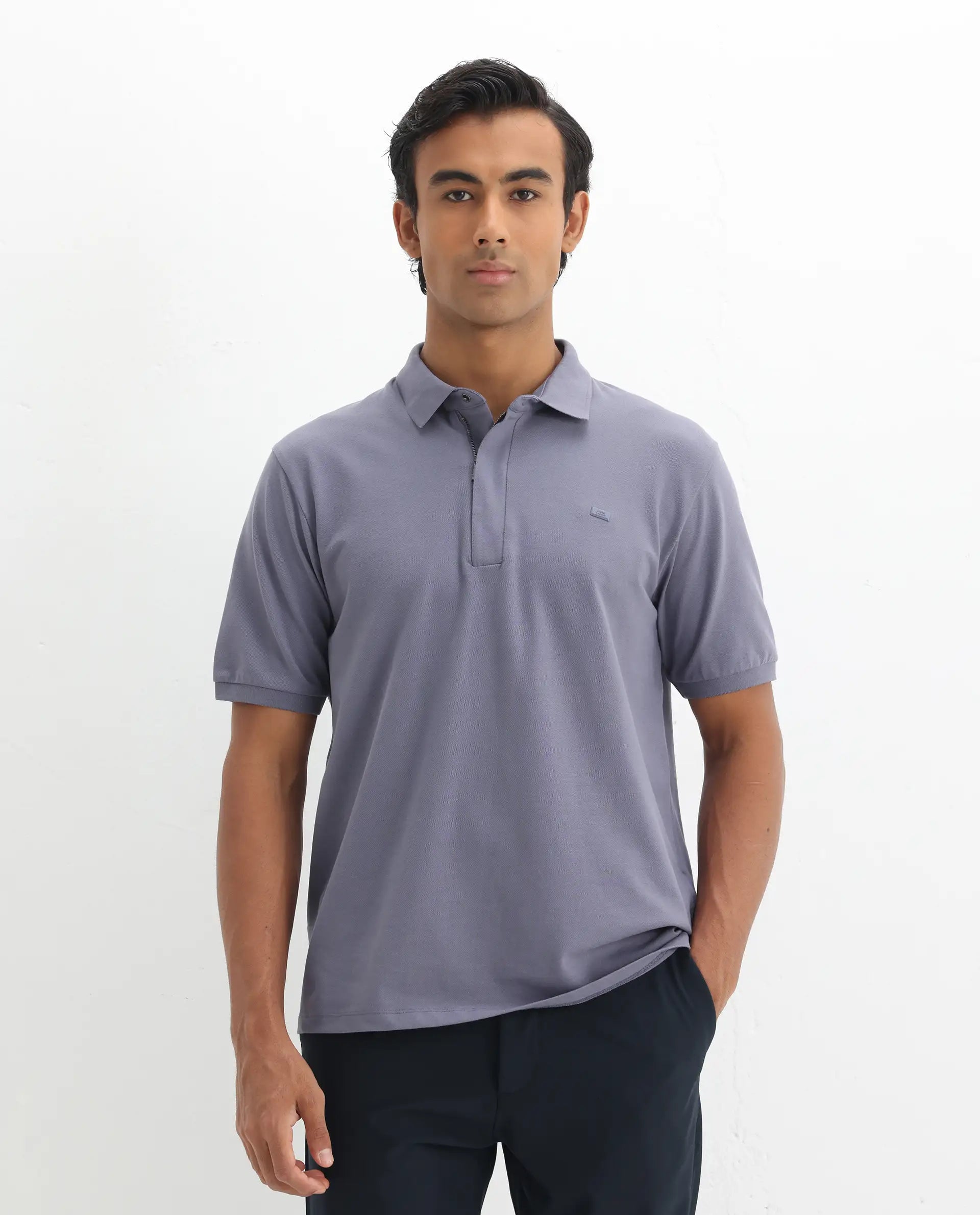 Rare Rabbit Men's Salis-2 Dusky Purple Cotton Plain Regular Fit Half Sleeve Polo