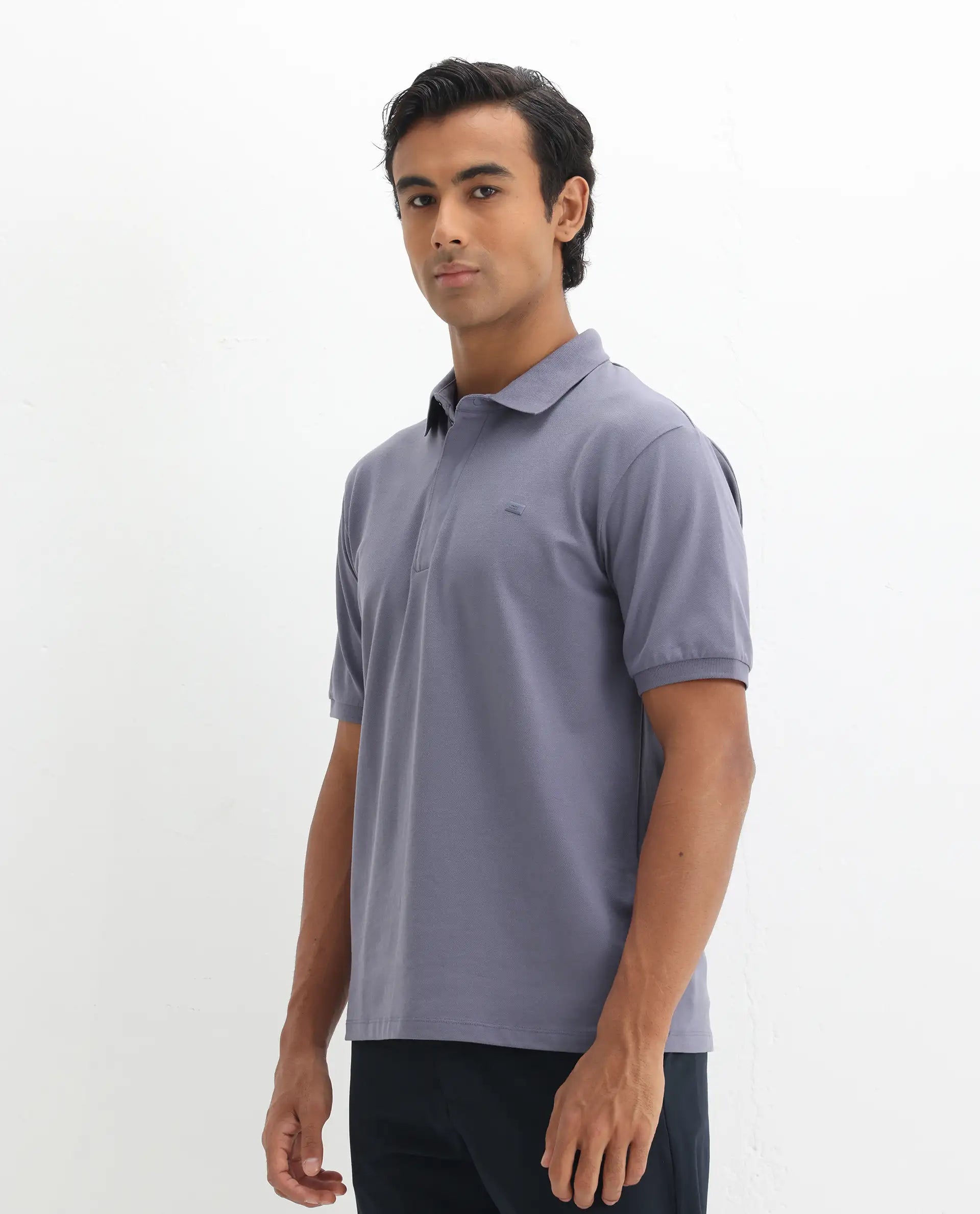 Rare Rabbit Men's Salis-2 Dusky Purple Cotton Plain Regular Fit Half Sleeve Polo