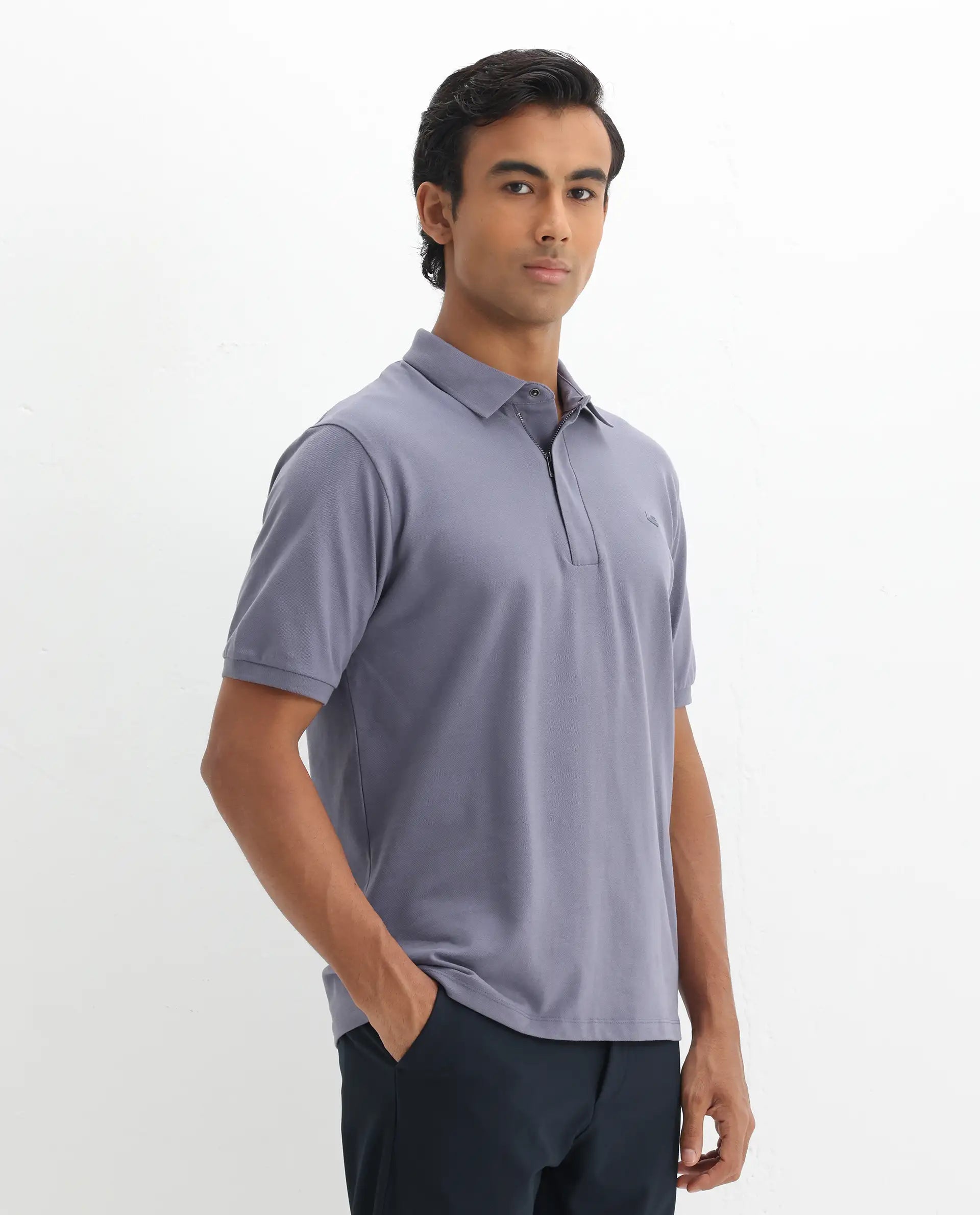 Rare Rabbit Men's Salis-2 Dusky Purple Cotton Plain Regular Fit Half Sleeve Polo