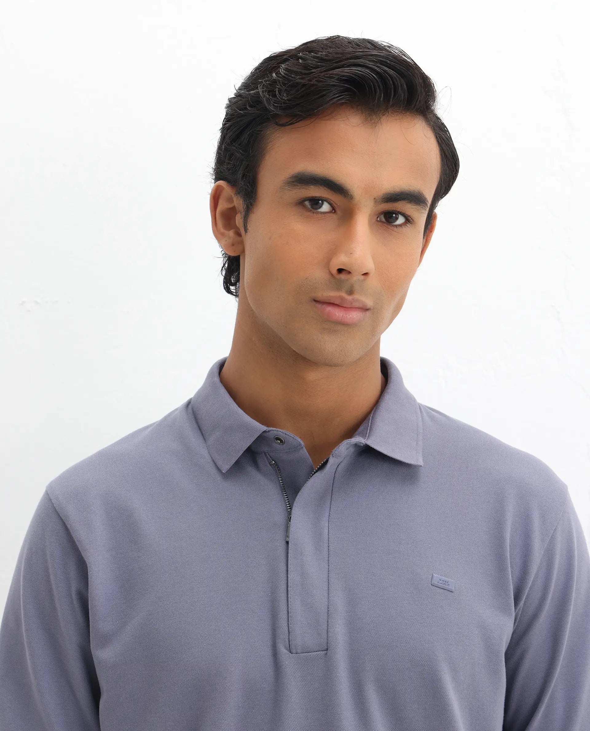 Rare Rabbit Men's Salis-2 Dusky Purple Cotton Plain Regular Fit Half Sleeve Polo