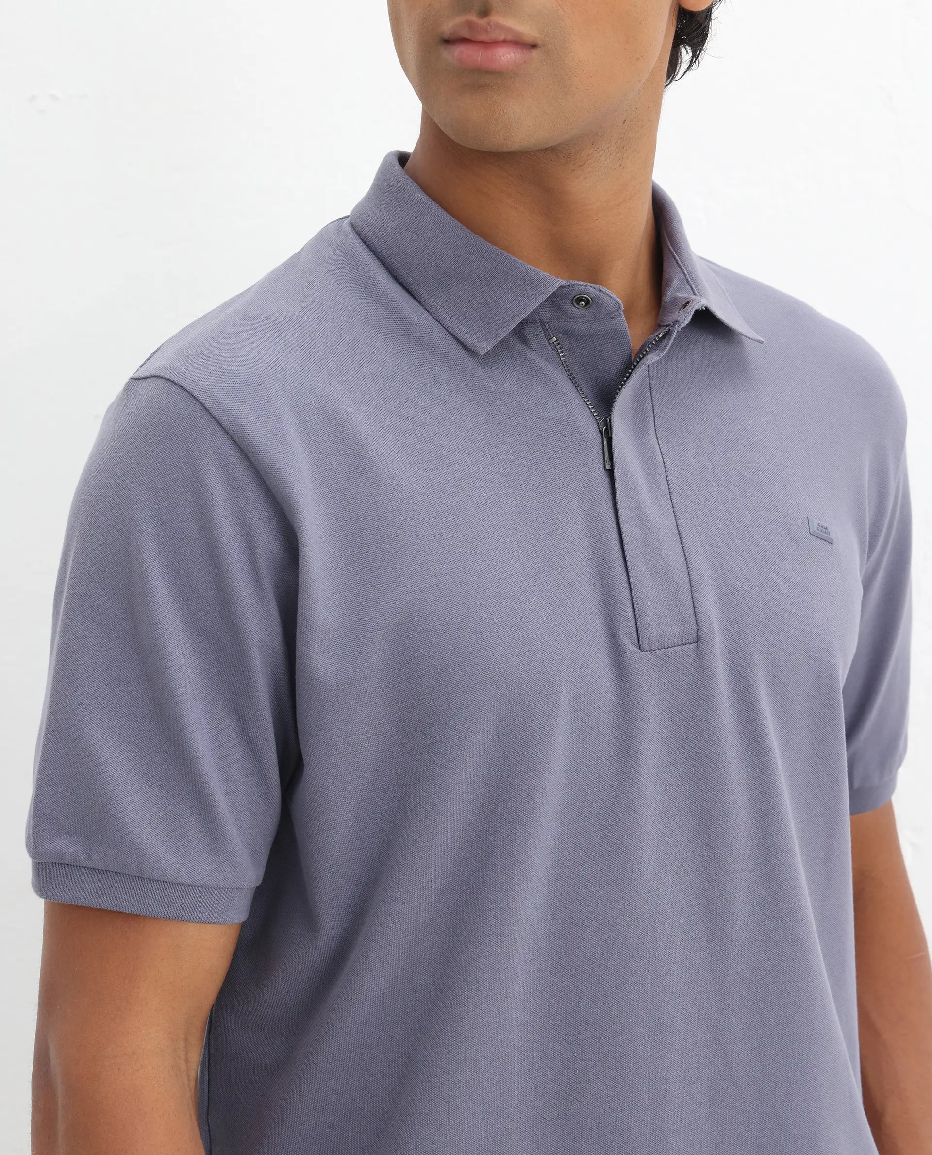 Rare Rabbit Men's Salis-2 Dusky Purple Cotton Plain Regular Fit Half Sleeve Polo