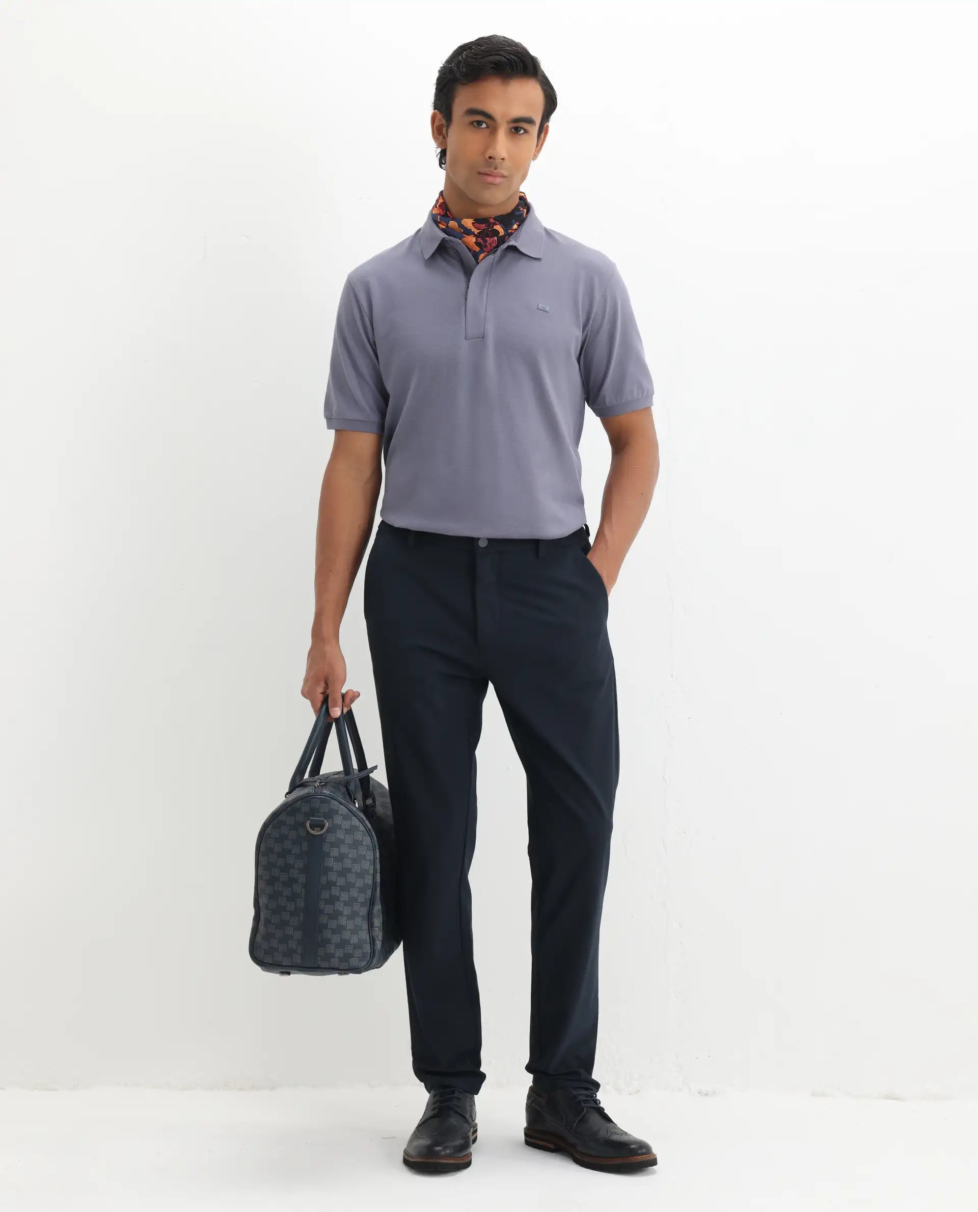 Rare Rabbit Men's Salis-2 Dusky Purple Cotton Plain Regular Fit Half Sleeve Polo