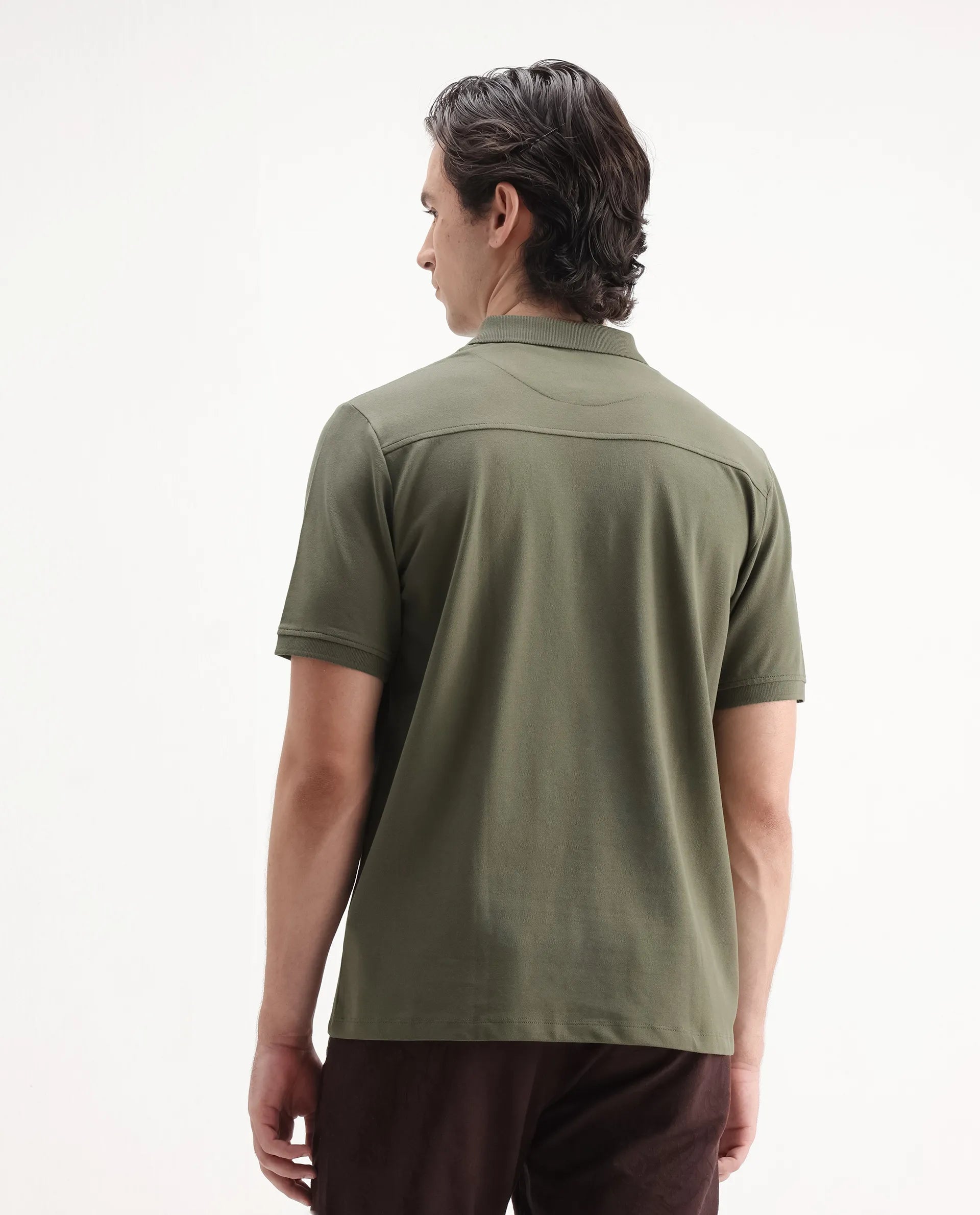 Rare Rabbit Men's Salis2 Light Olive Cotton Plain Regular Fit Half Sleeve Polo