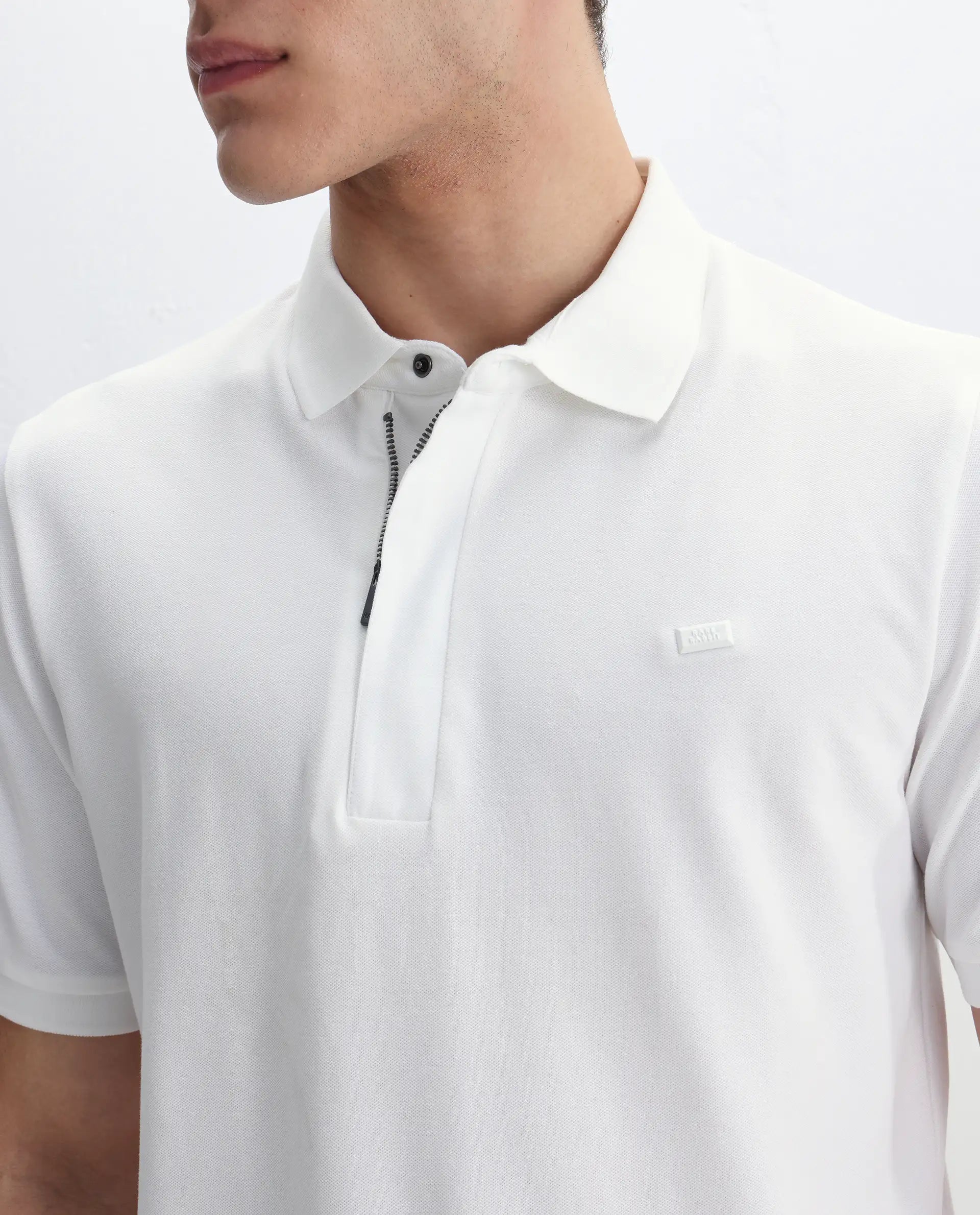 Rare Rabbit Men's Salis-2 White Cotton Plain Regular Fit Half Sleeve Polo