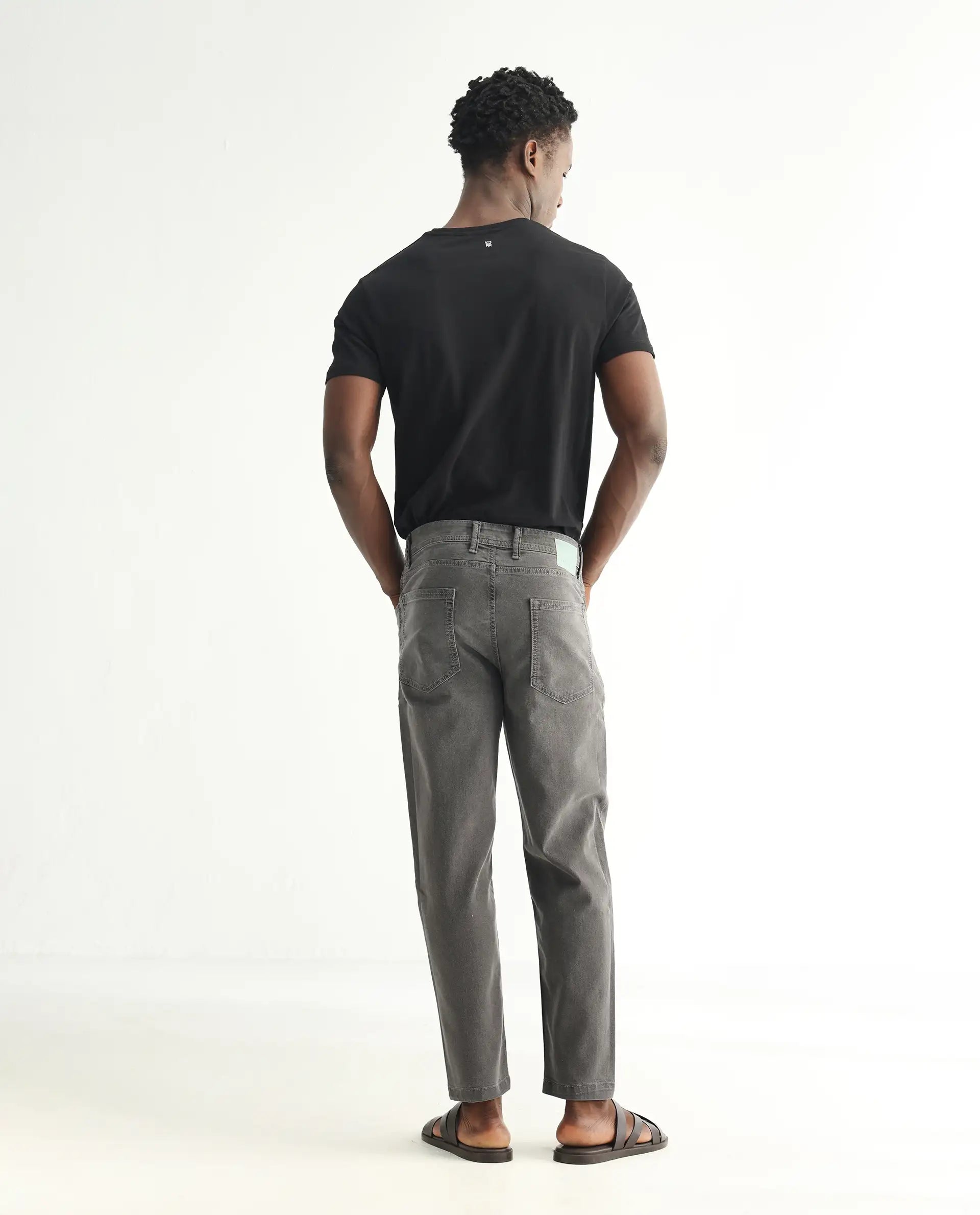 Rare Rabbit Men's Sam Grey Cotton Plain Kurt Carrot Fit Jeans