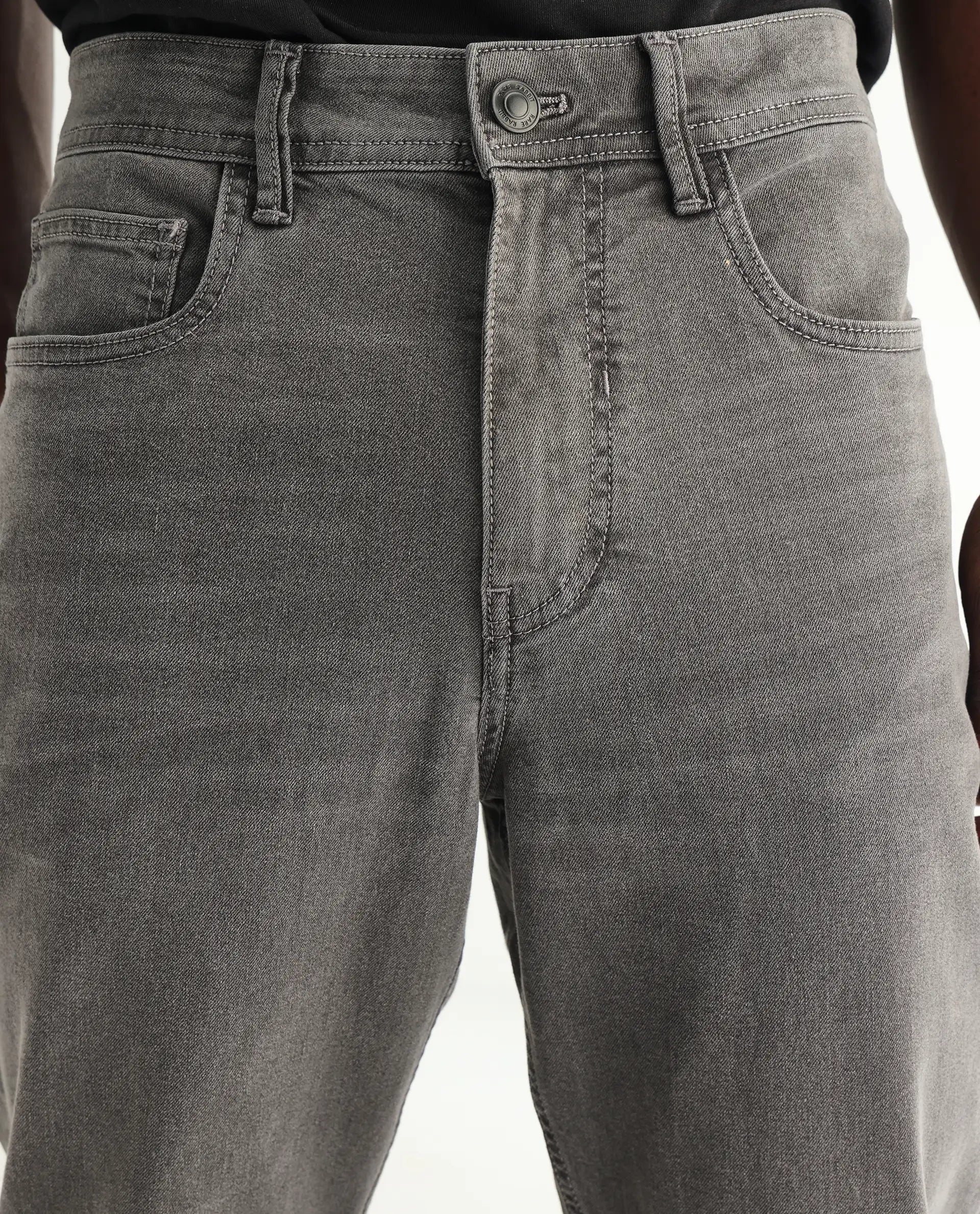 Rare Rabbit Men's Sam Grey Cotton Plain Kurt Carrot Fit Jeans