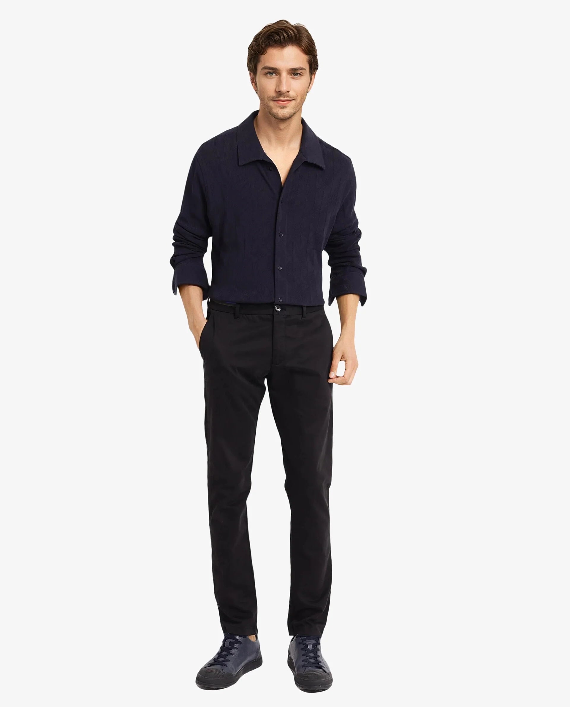 Rare Rabbit Men Sation Navy Full Sleeve Collared Neck Button Closure Regular Fit Jacquard Knit Shirt