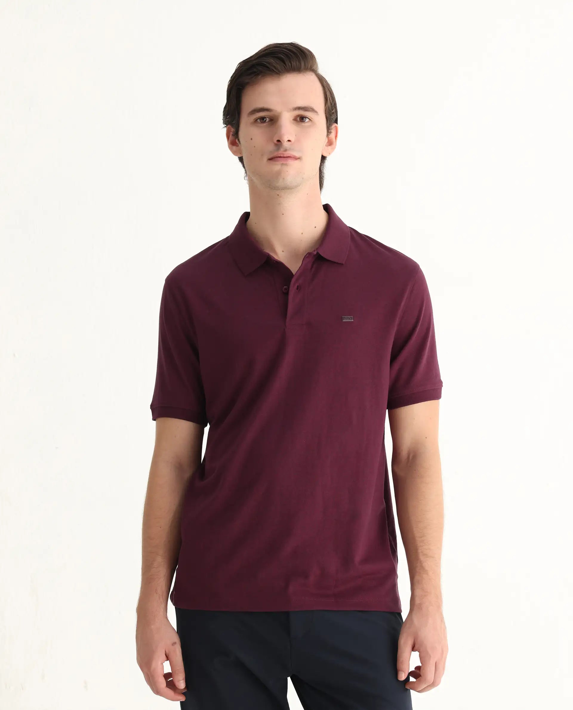 Rare Rabbit Men's Schop Light Maroon Cotton Plain Regular Fit Half Sleeve Polo
