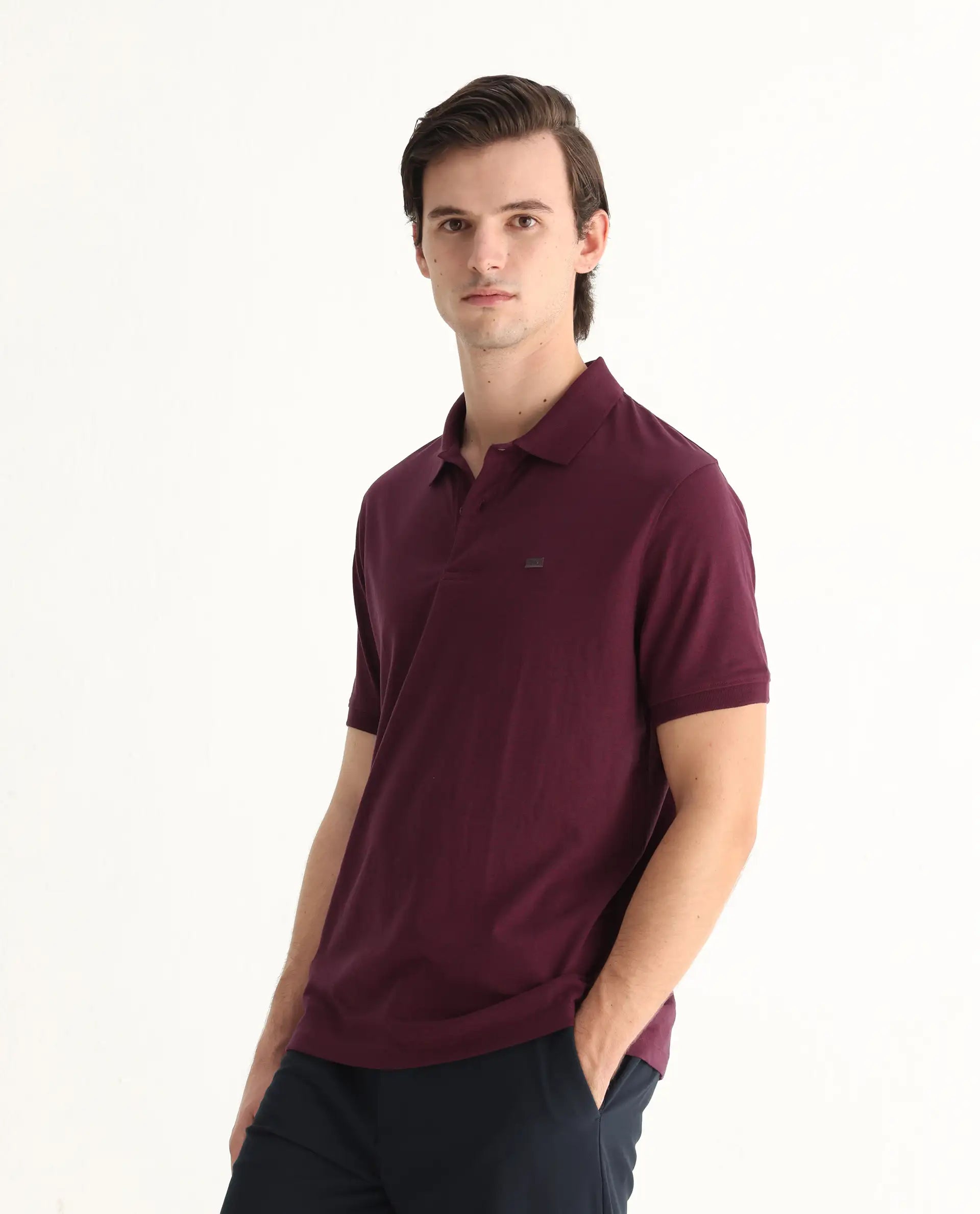 Rare Rabbit Men's Schop Light Maroon Cotton Plain Regular Fit Half Sleeve Polo