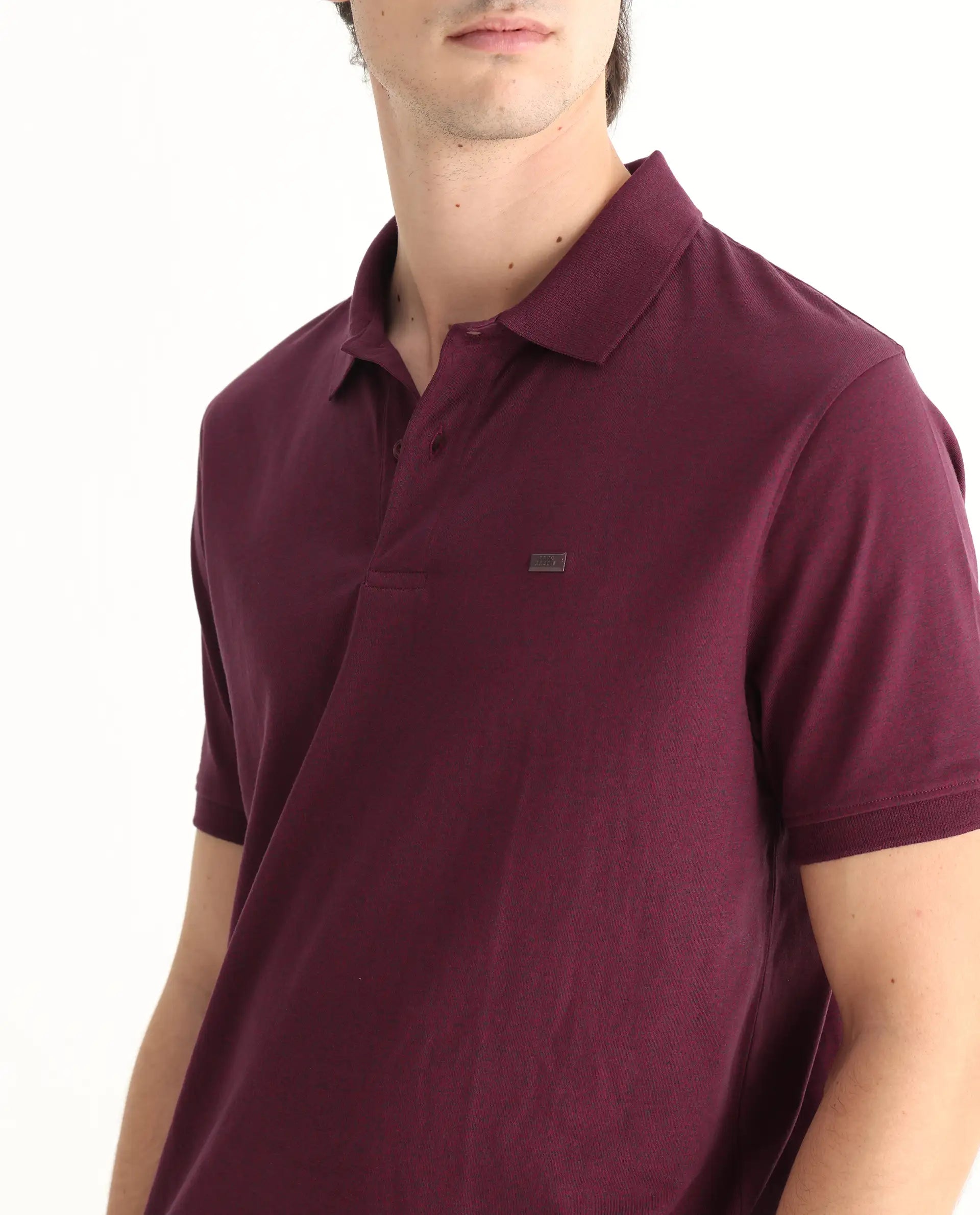 Rare Rabbit Men's Schop Light Maroon Cotton Plain Regular Fit Half Sleeve Polo