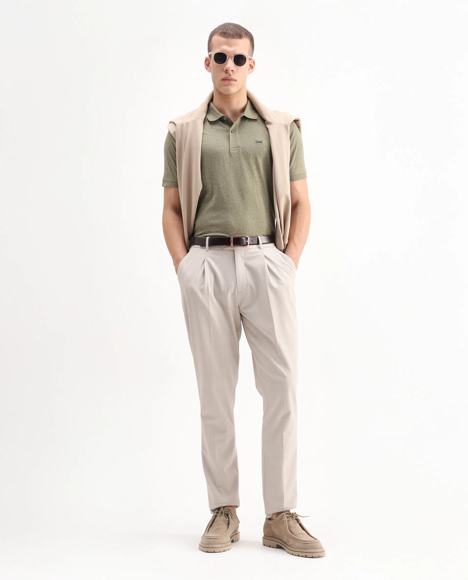 Rare Rabbit Men's Schop Olive Cotton Plain Regular Fit Half Sleeve Polo