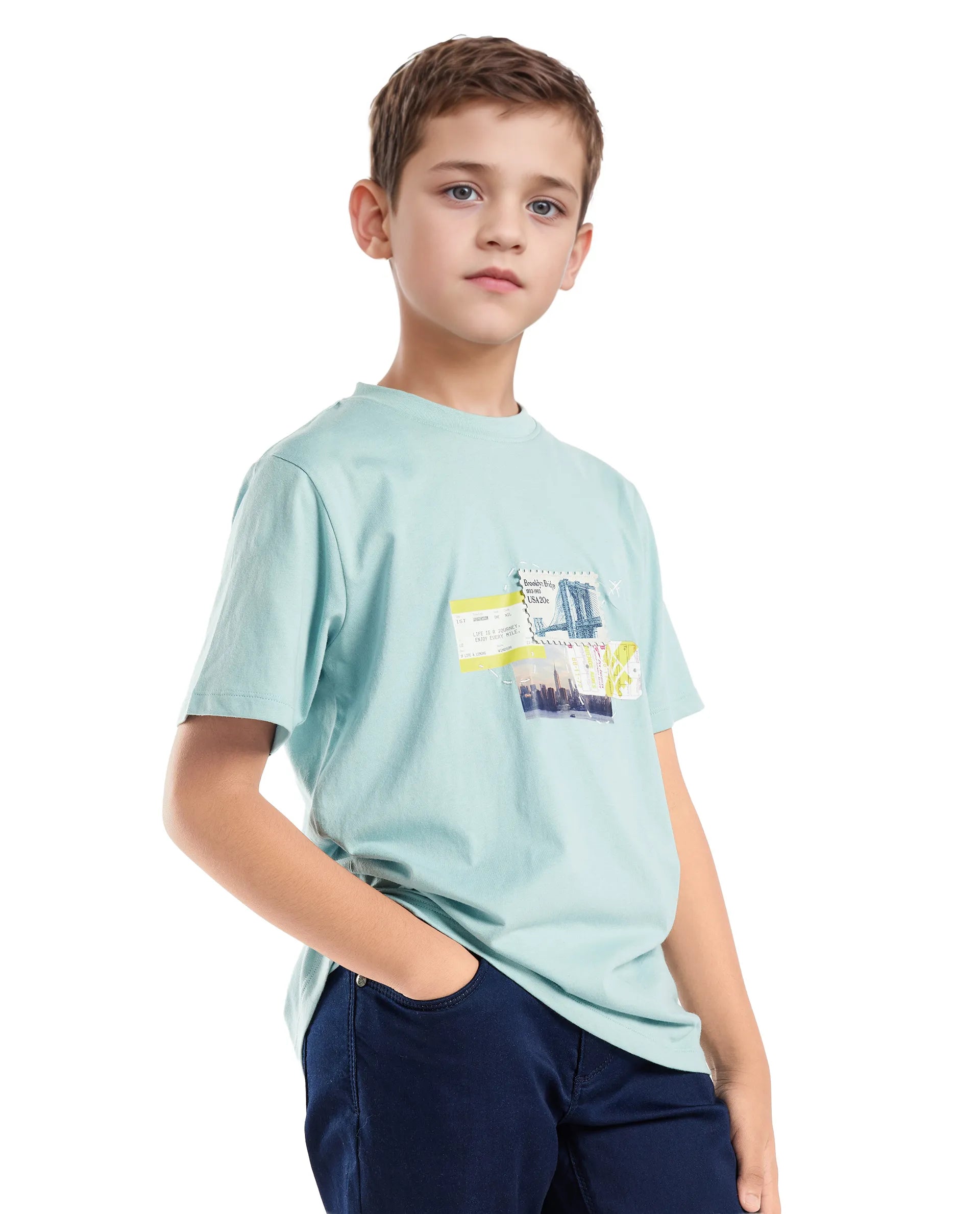Rare Ones Kids Seok Pastel Green Cotton Graphic Print Regular Fit T-Shirt