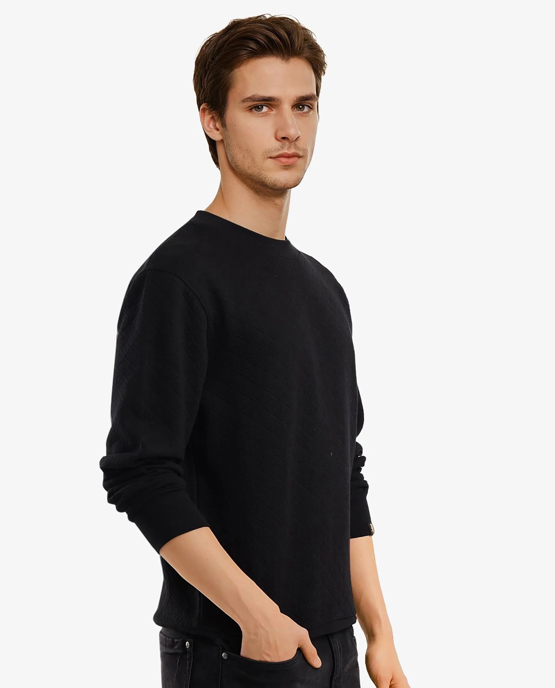 Rare Rabbit Men's Sheild-2 Black Cotton Blend Textured