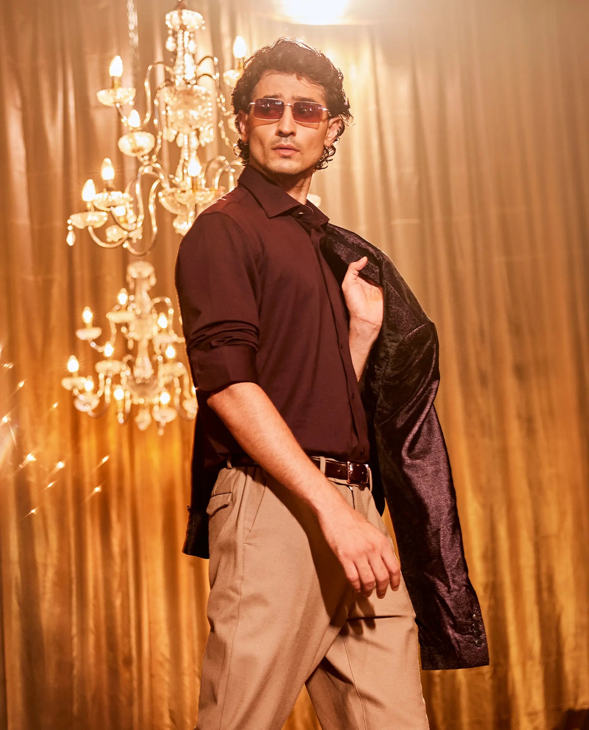 Rare Rabbit Men Dulce Dark Maroon Cotton Fabric Full Sleeve Regular Fit Solid Shirt