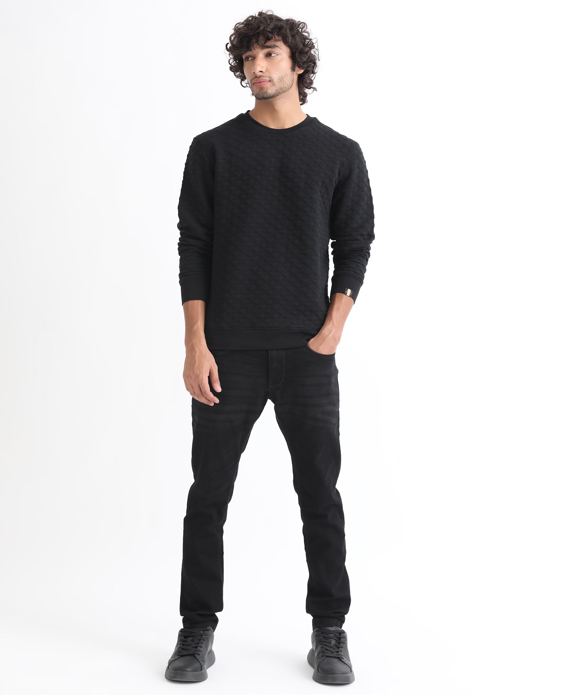 Turtle neck mens Black cotton lycra Sweatshirt.