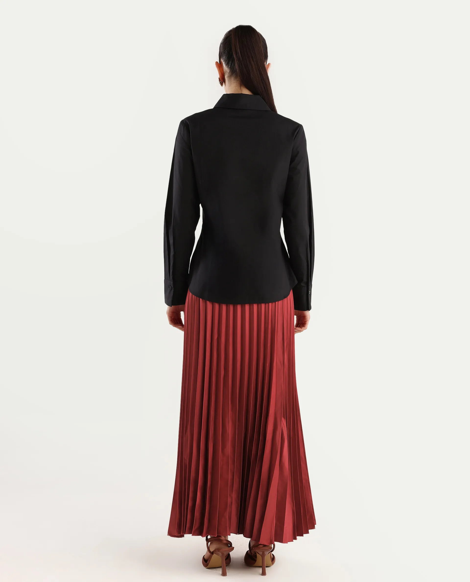 Rareism Women's Shilton Maroon Polyester Plain Ankle Length Regular Fit Skirt