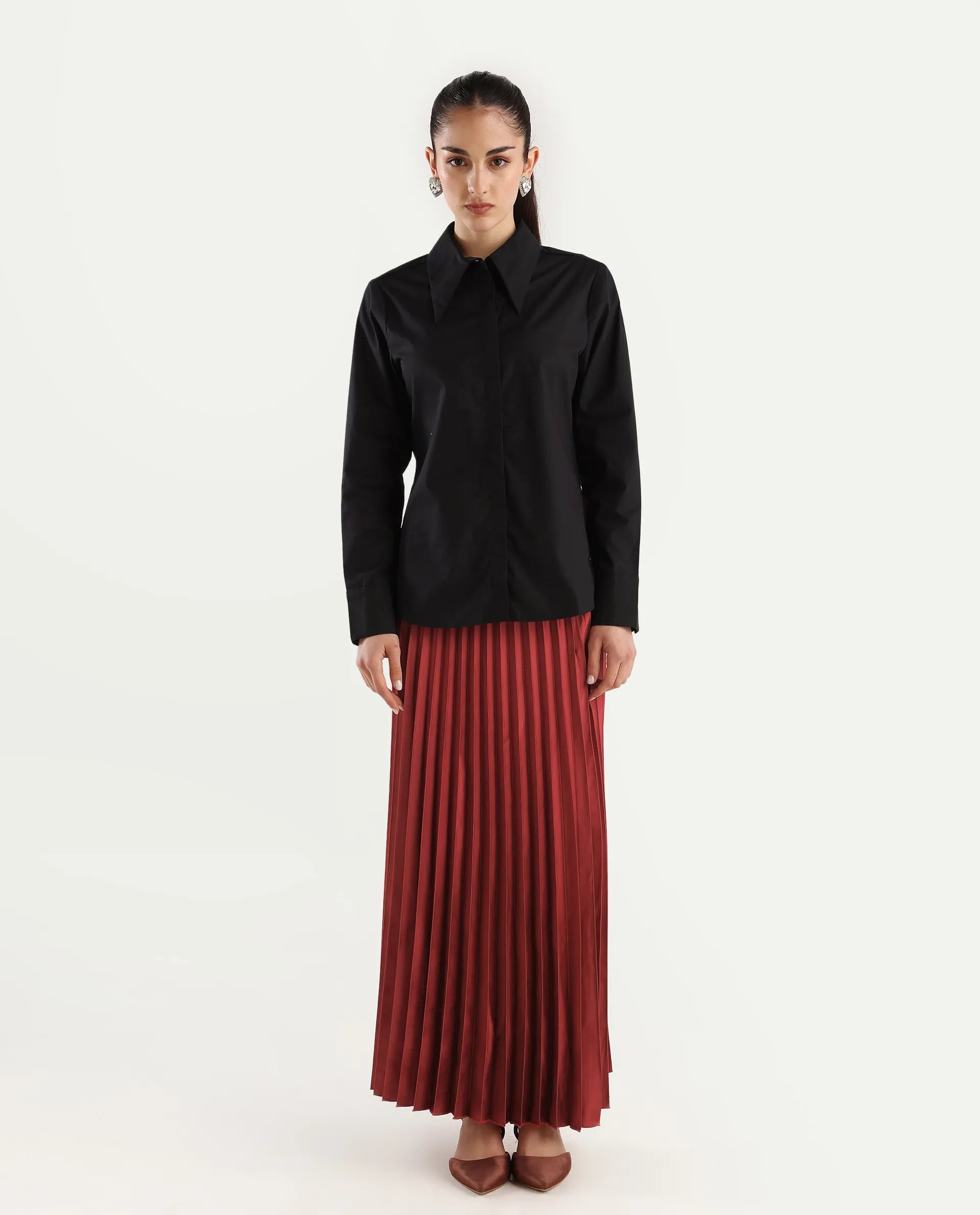 Rareism Women's Shilton Maroon Polyester Plain Ankle Length Regular Fit Skirt