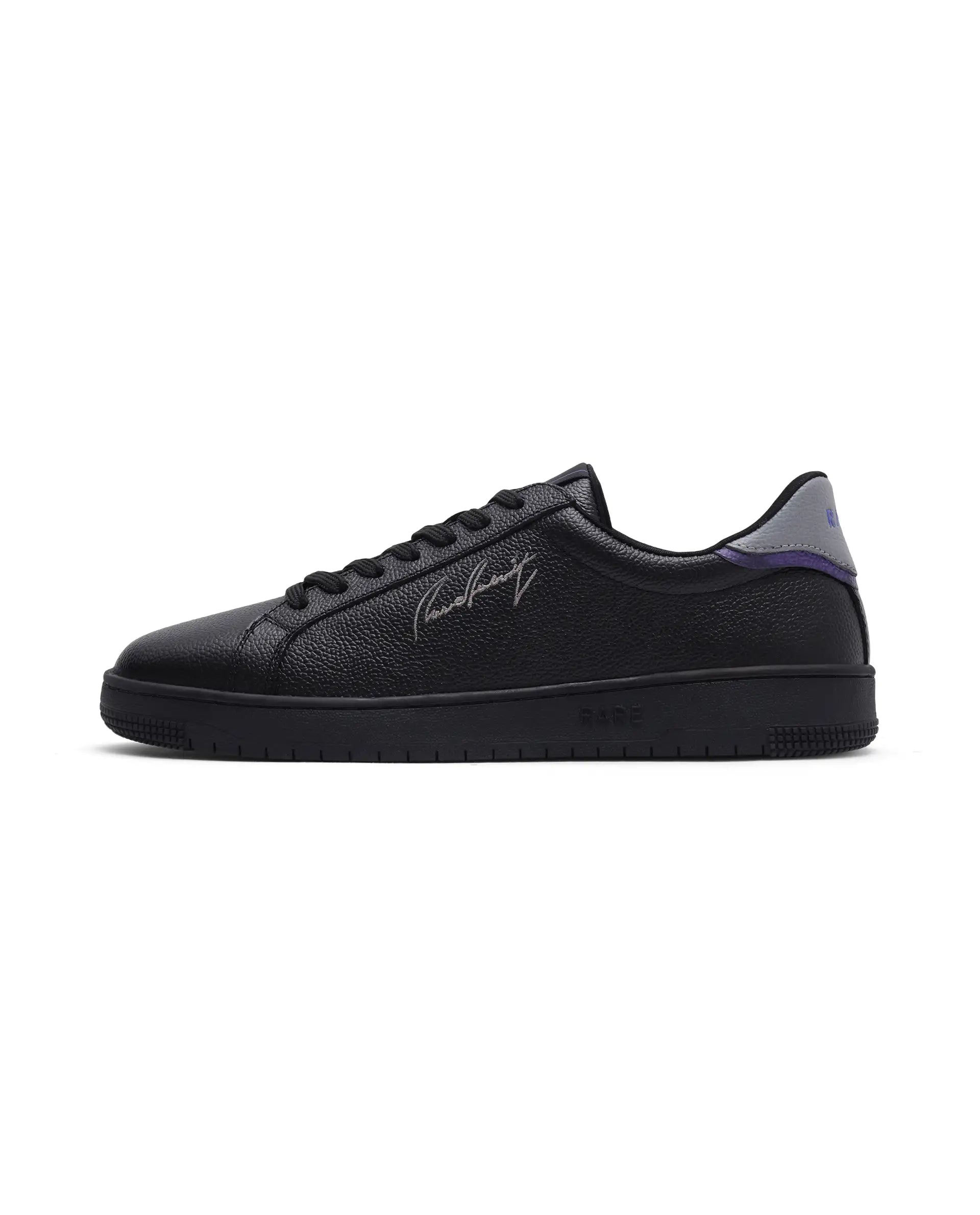 Rare Rabbit Men Elliot Black Genuine Leather Embroidered Signature Low-Top Lace-Up Closure Sneaker