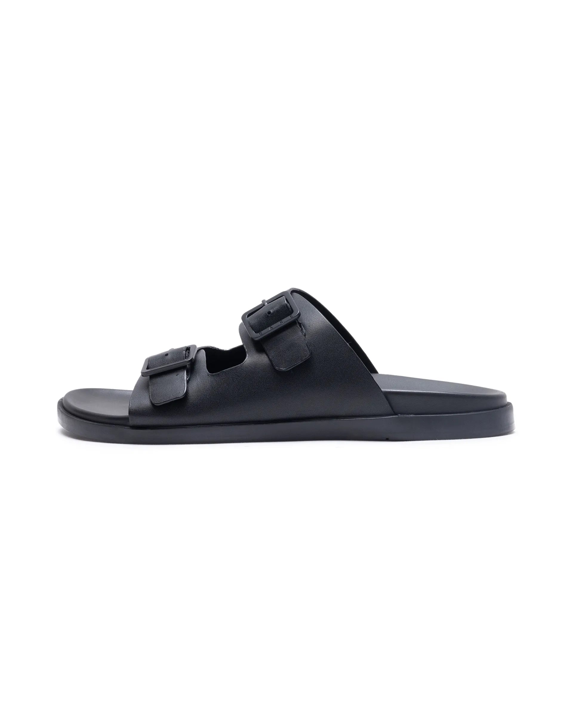 Rare Rabbit Men's Raro Black Leather Slip-On Closure Sandal