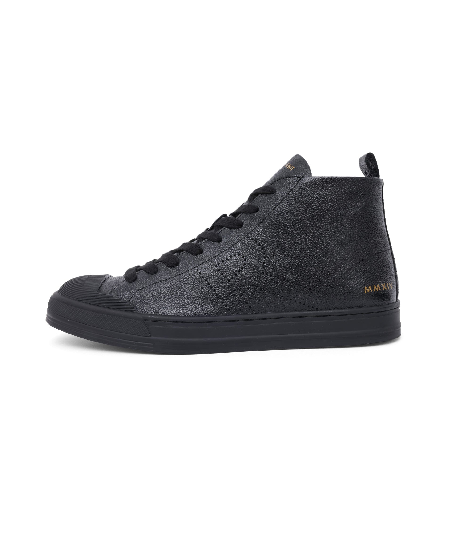 Rare Rabbit Mens Sauron Hi Pro Black Premium Milled Leather Lace Up High Top Round Toe Sneaker Shoes