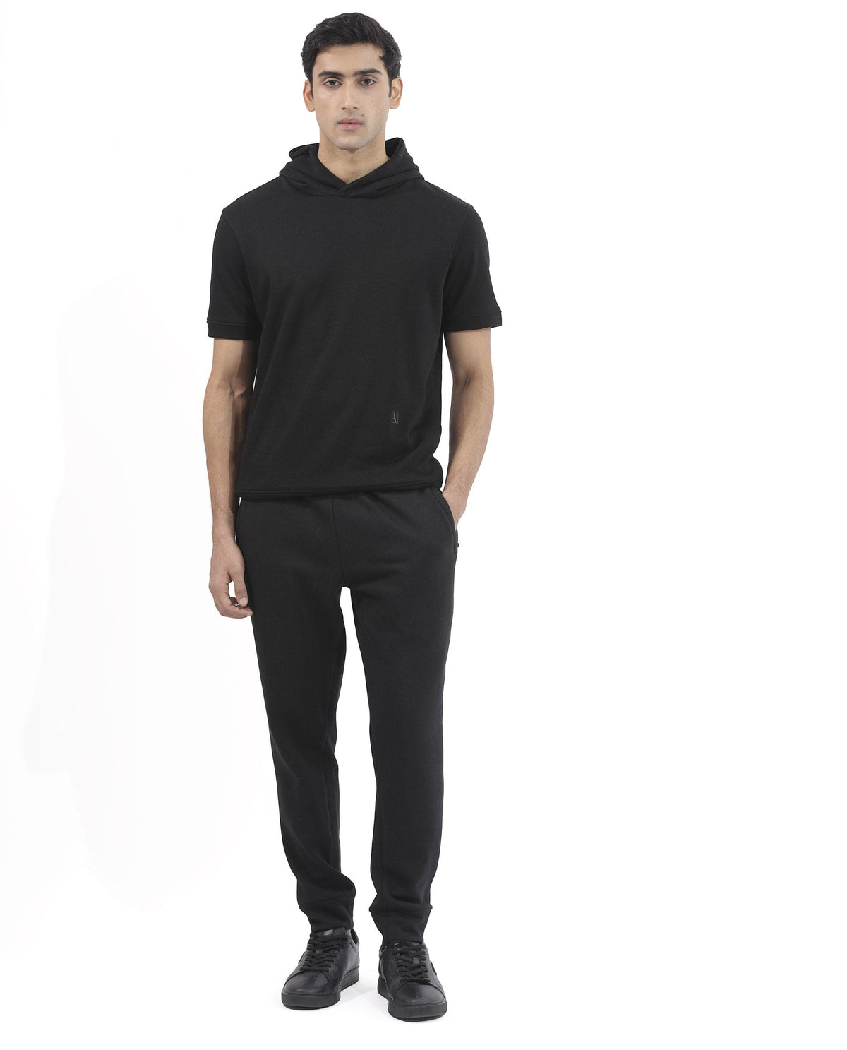 Rare Rabbit Mens Shood Black Sweatshirt Short Sleeve Hooded Solid