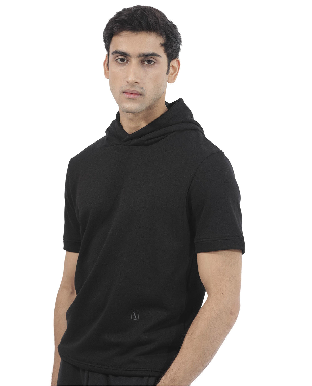 Rare Rabbit Mens Shood Black Sweatshirt Short Sleeve Hooded Solid