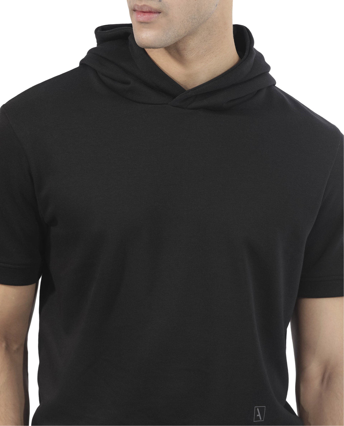 Rare Rabbit Mens Shood Black Sweatshirt Short Sleeve Hooded Solid