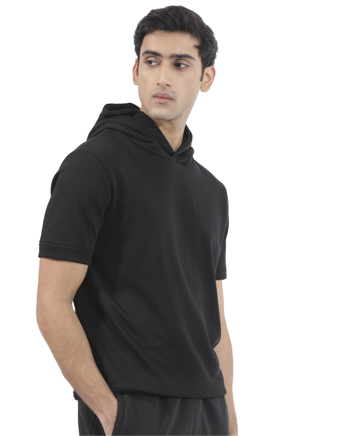 Rare Rabbit Mens Shood Black Sweatshirt Short Sleeve Hooded Solid