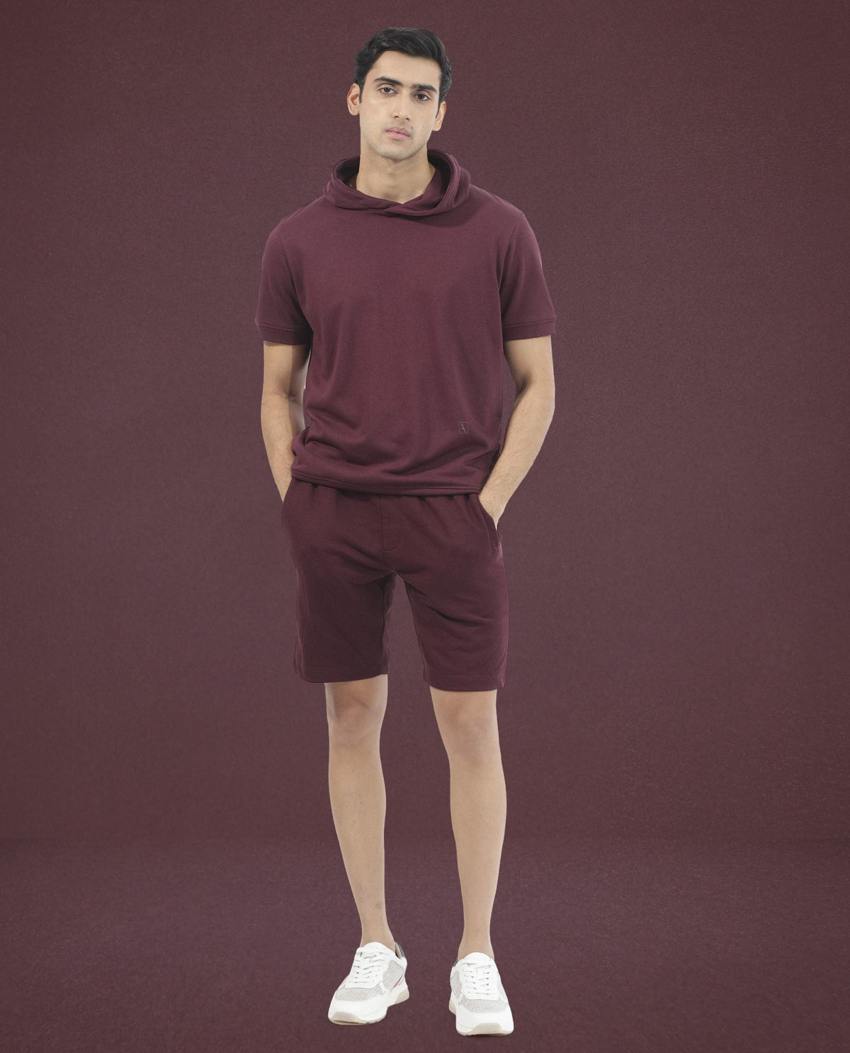 Rare Rabbit Mens Shood Maroon Sweatshirt Short Sleeve Hooded Solid