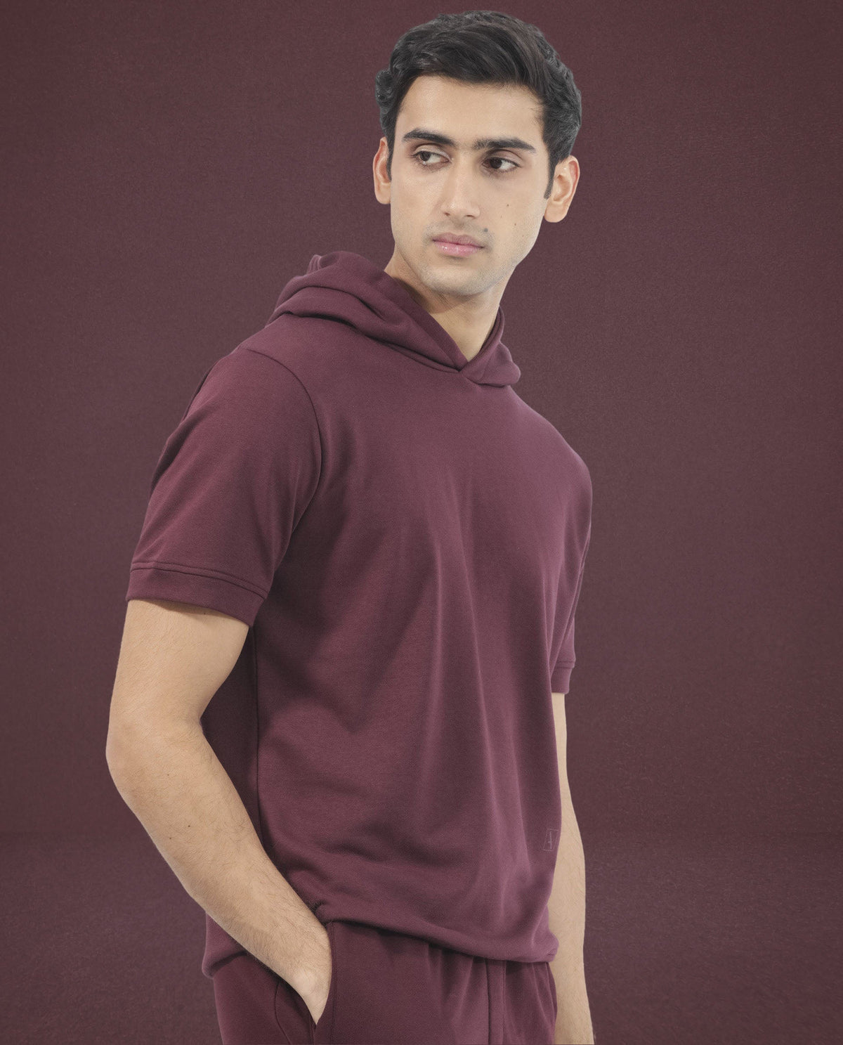Rare Rabbit Mens Shood Maroon Sweatshirt Short Sleeve Hooded Solid