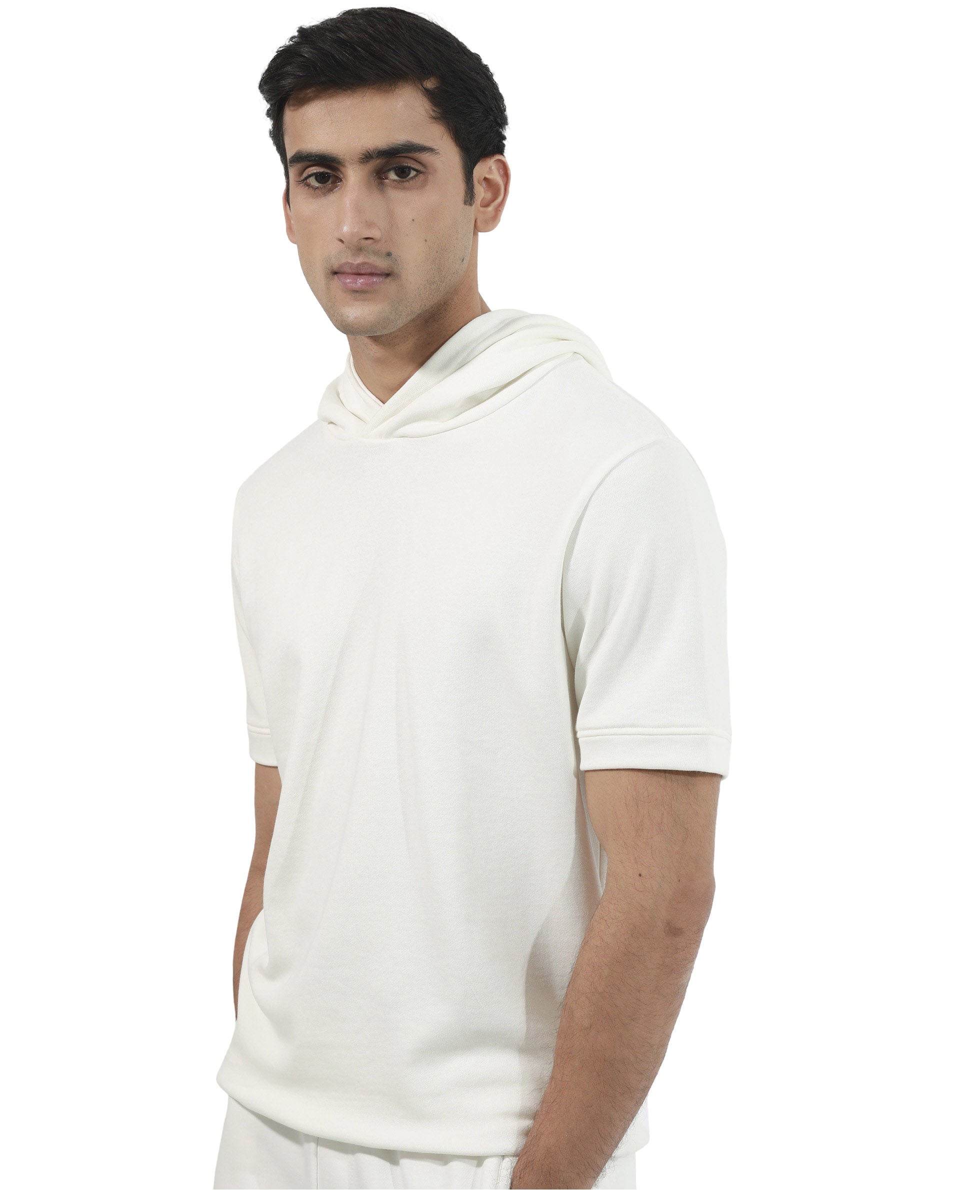 Rare Rabbit Mens Shood Off White Sweatshirt Short Sleeve Hooded Solid