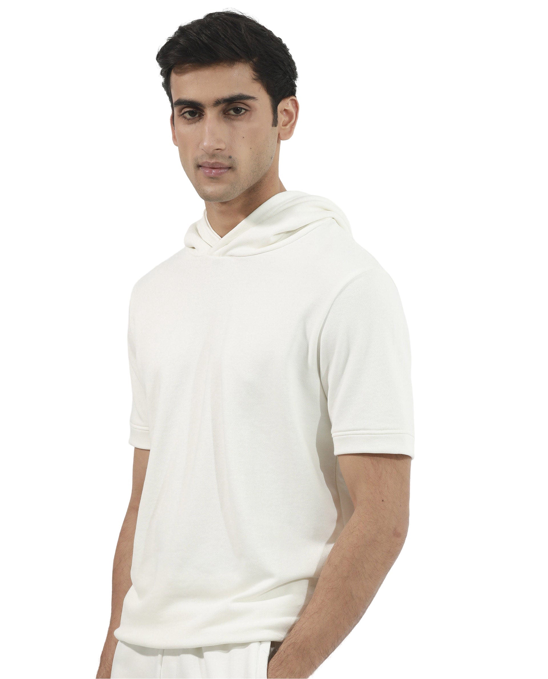 Rare Rabbit Mens Shood Off White Sweatshirt Short Sleeve Hooded Solid