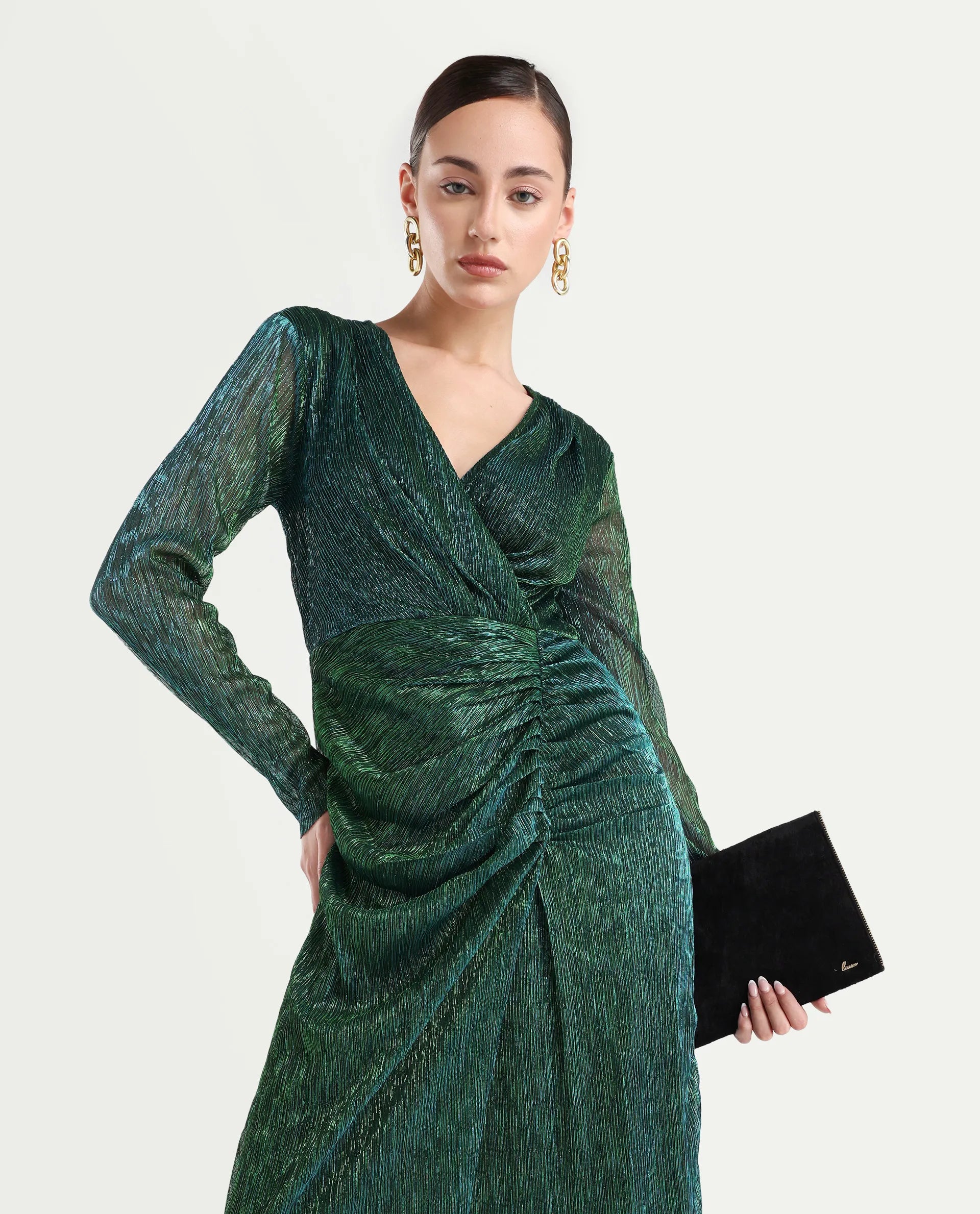 Buy Siga - Metalic Green Shimmer Maxi Dress| Rareism Buy Siga - Metalic Green Shimmer Maxi Dress| Rareism